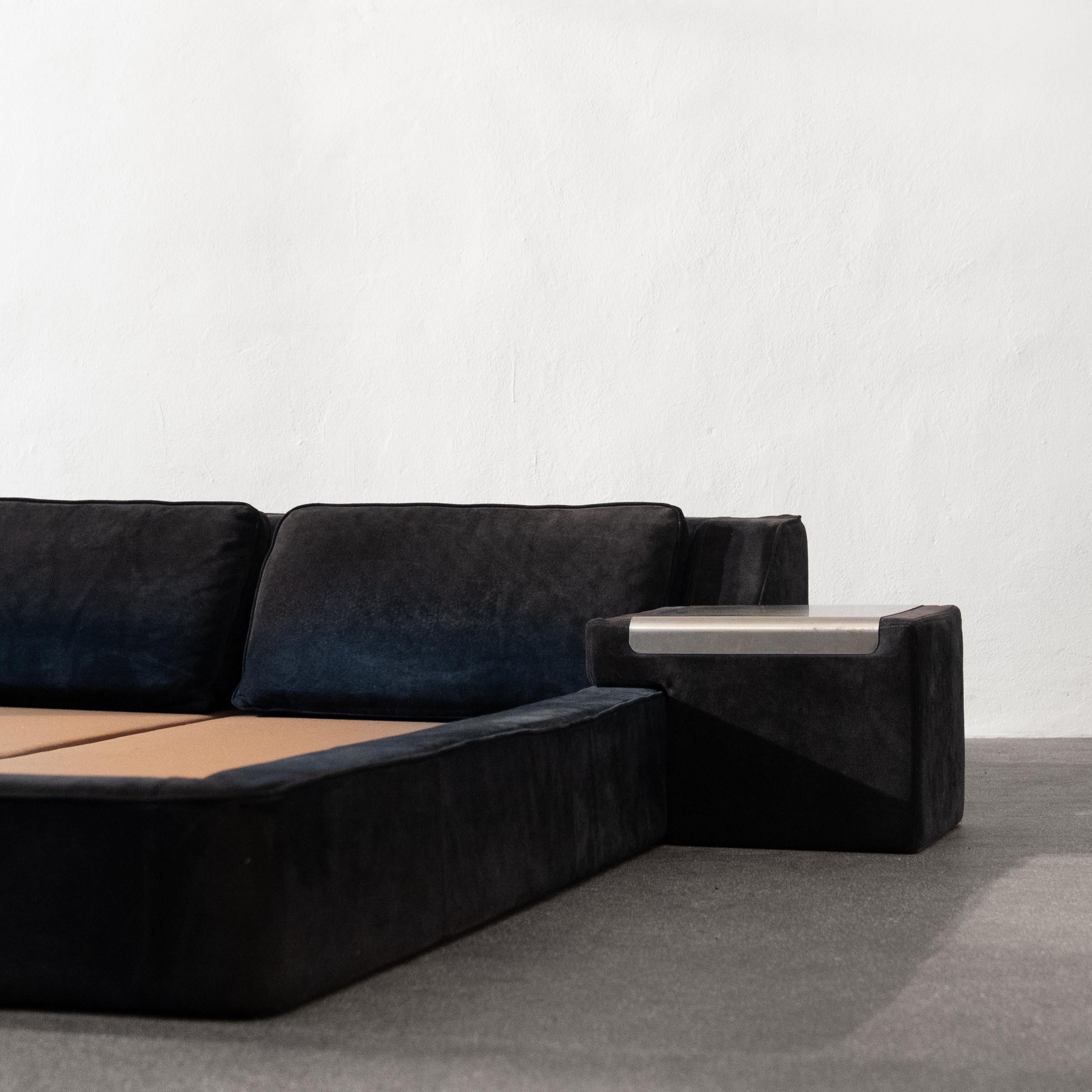 Mid-Century Modern 1970s Suede Bed Frame by Roche Bobois For Sale