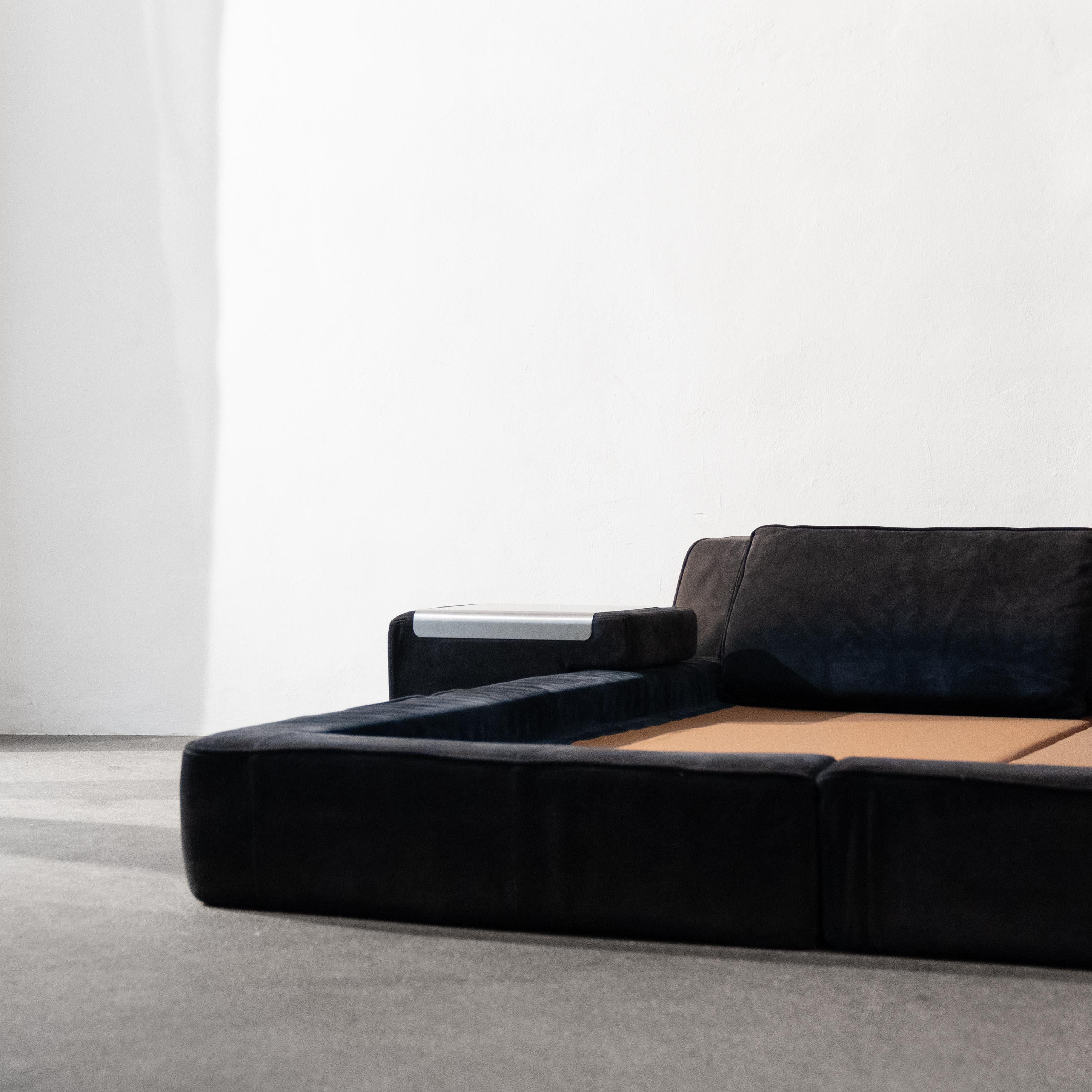 French 1970s Suede Bed Frame by Roche Bobois For Sale