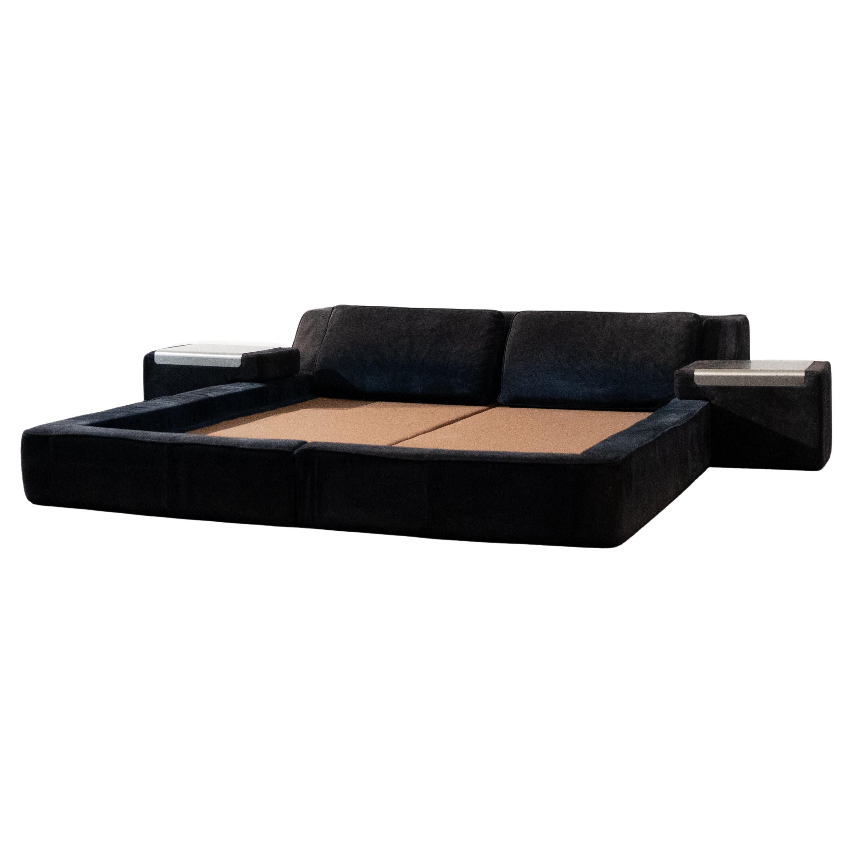 1970s Suede Bed Frame by Roche Bobois