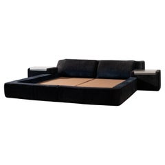 Struttura letto in pelle scamosciata anni '70 di Roche Bobois