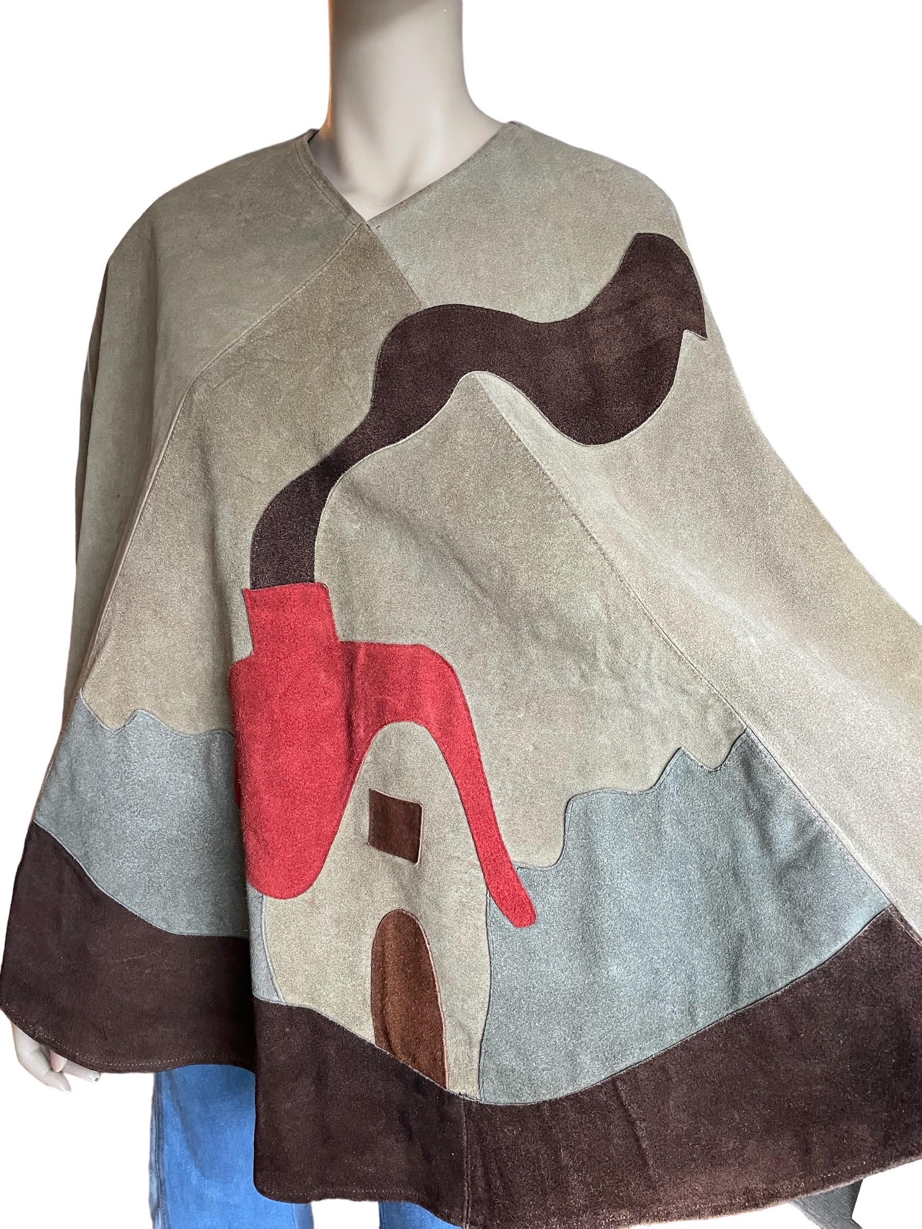 1970s Suede Patchwork Poncho  1