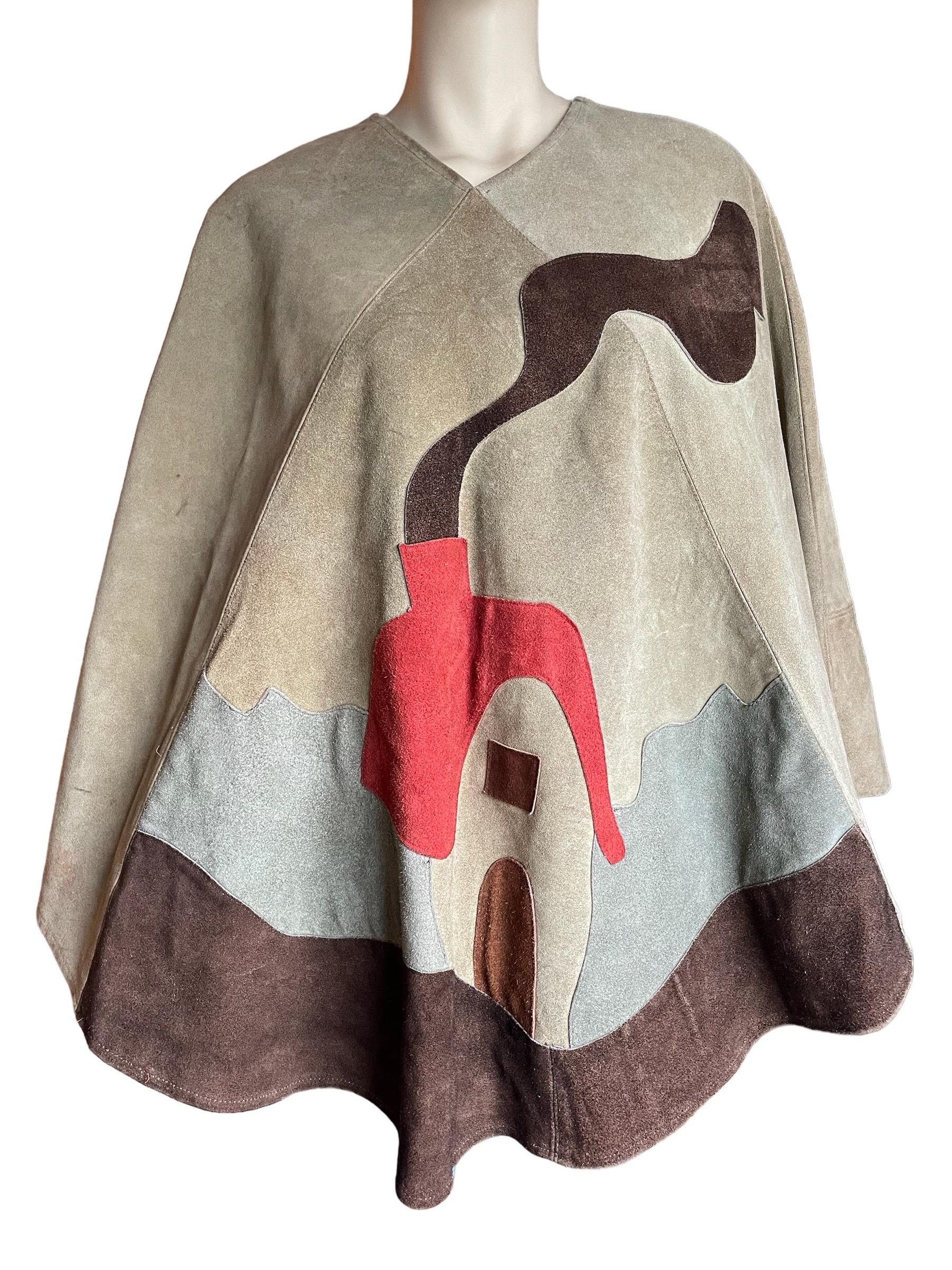 1970s Suede Patchwork Poncho  For Sale 5