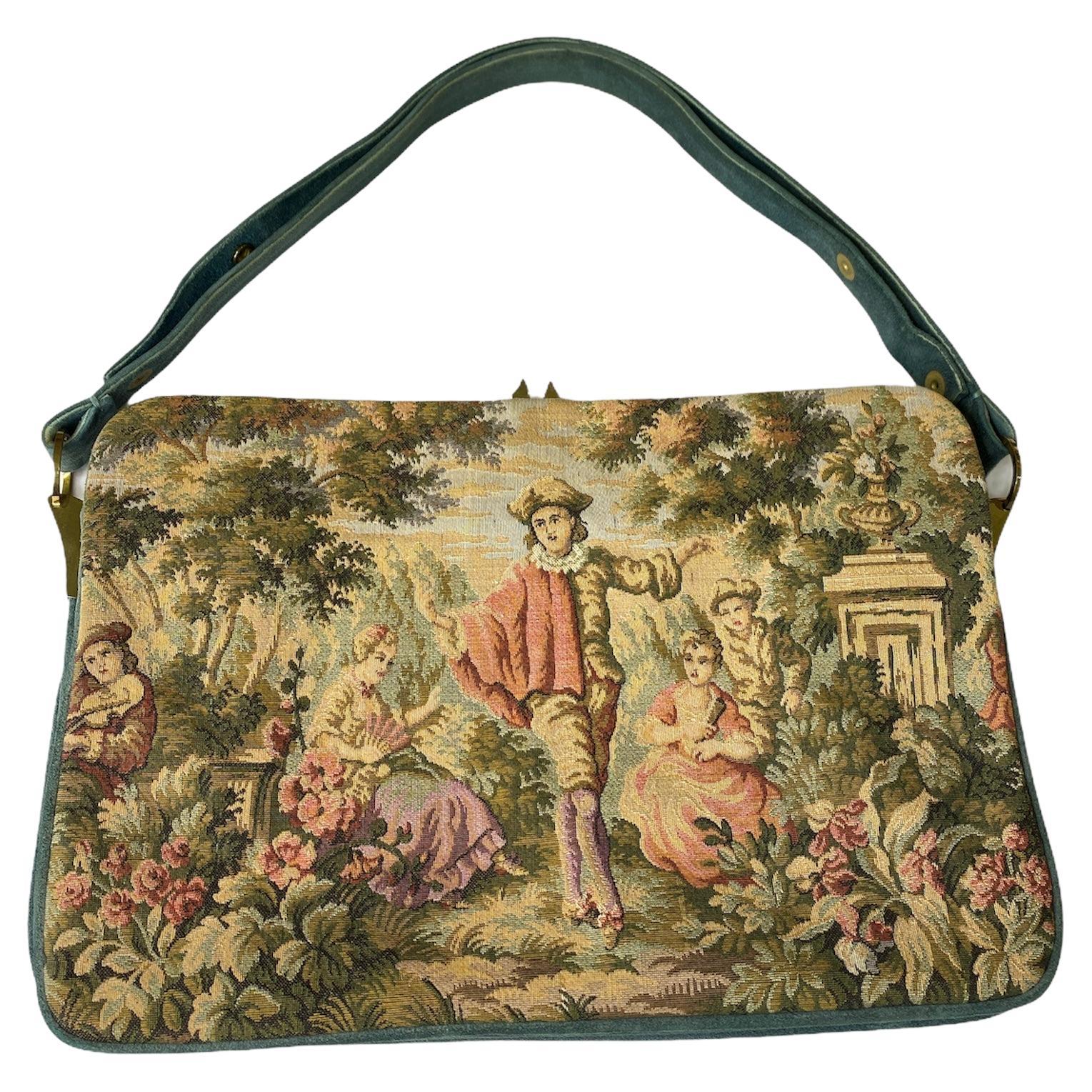 1970S Suede and Romantic Tapestry Purse at 1stDibs