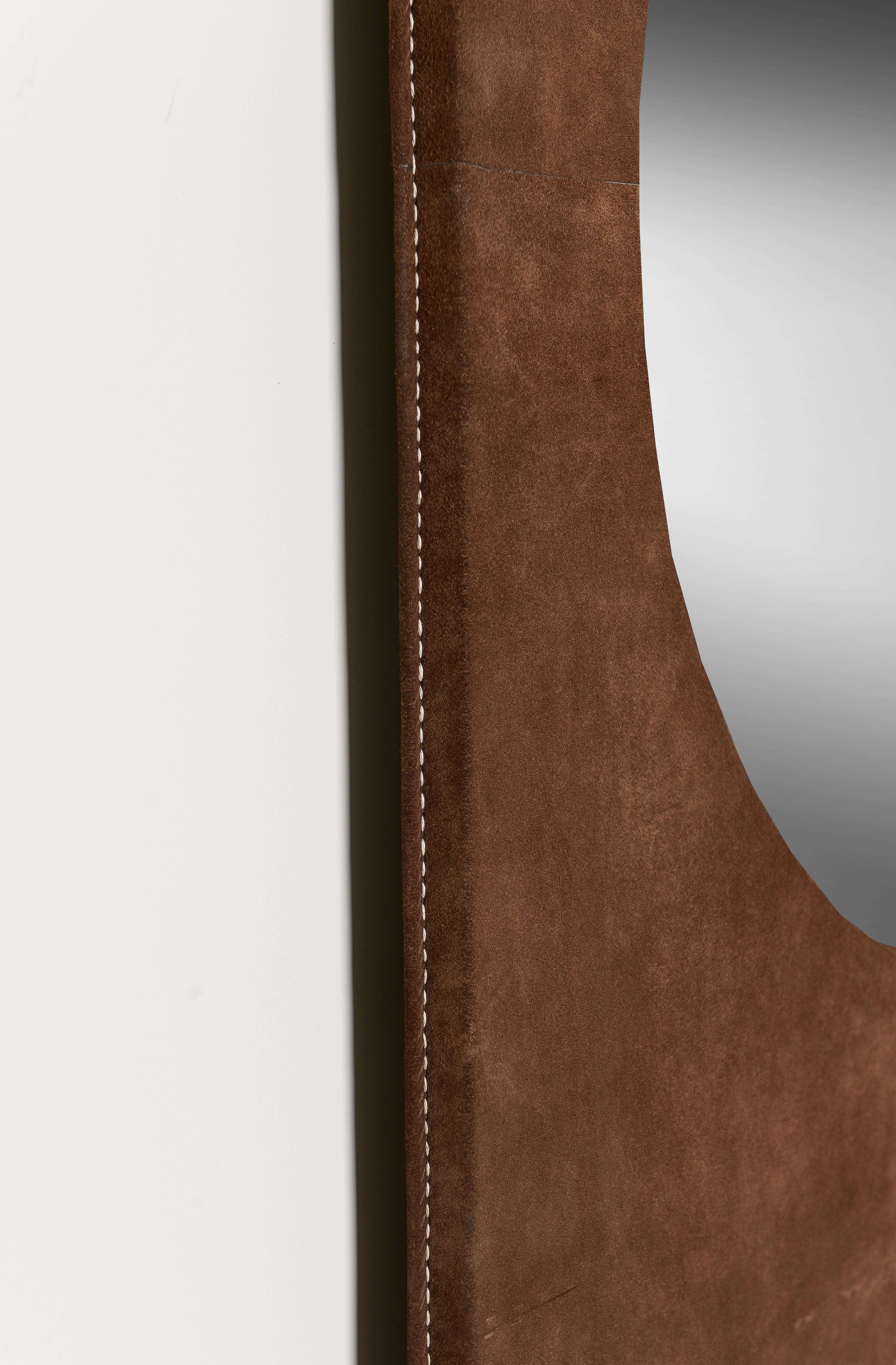 70’s Suede wrapped rectangular frame mirror 

L 35  x H 54 x D 2  in
Mirror L 26 in

Same era as: Charlotte Perriand, Jean Prouve, Pierre Pauline, Serge Mouille, Jacques Adnet, Jean Royere, Roger Tallon, Michel Buffet, Pierre Guariche, Le Corbusier,