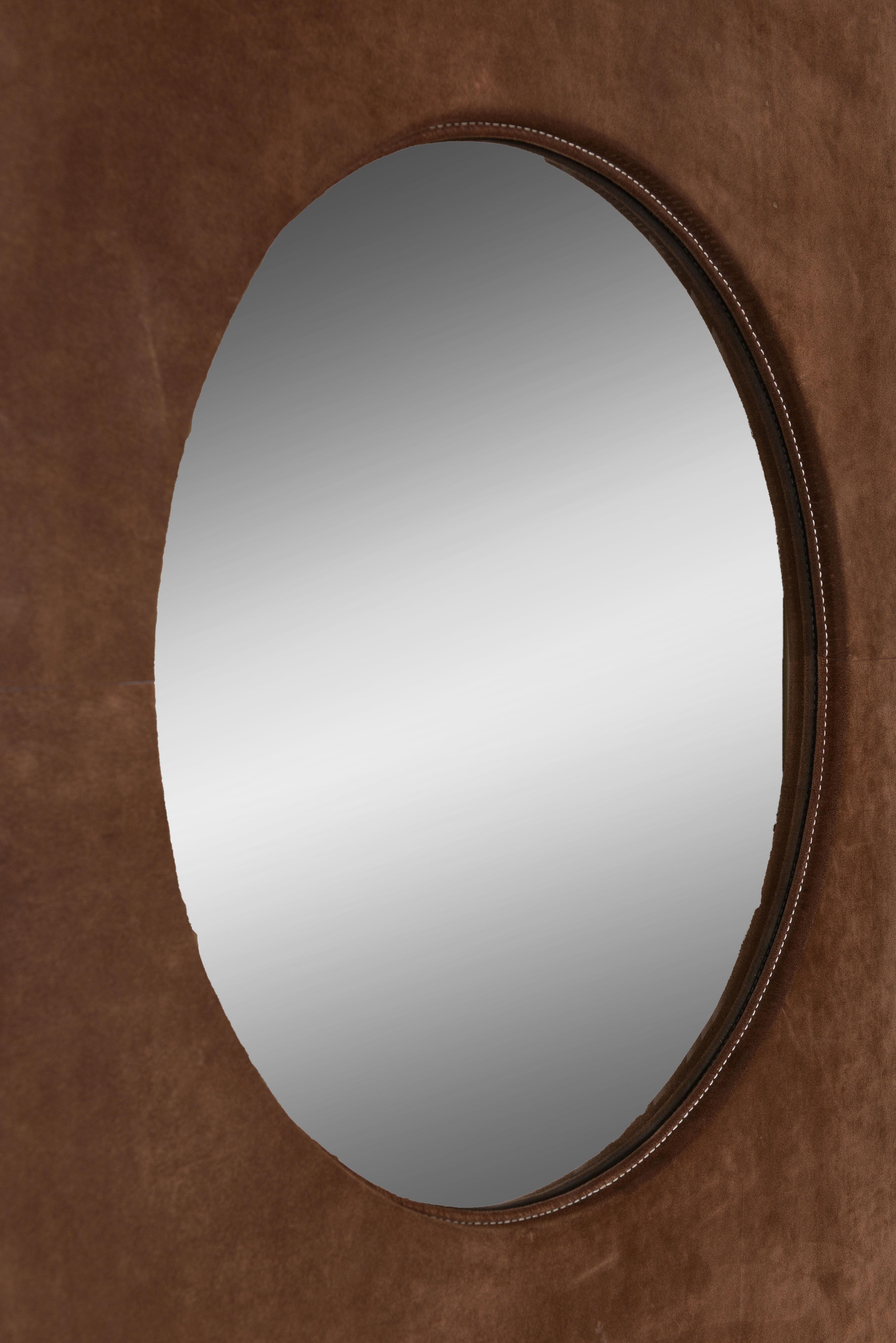 Mid-Century Modern 1970s Suede Wrapped Rectangular Frame Mirror For Sale