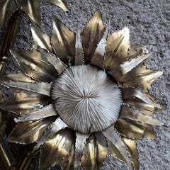 1970s Sunflowers Wall Lamp in Gilded Brass and Coral Henri Fernandez