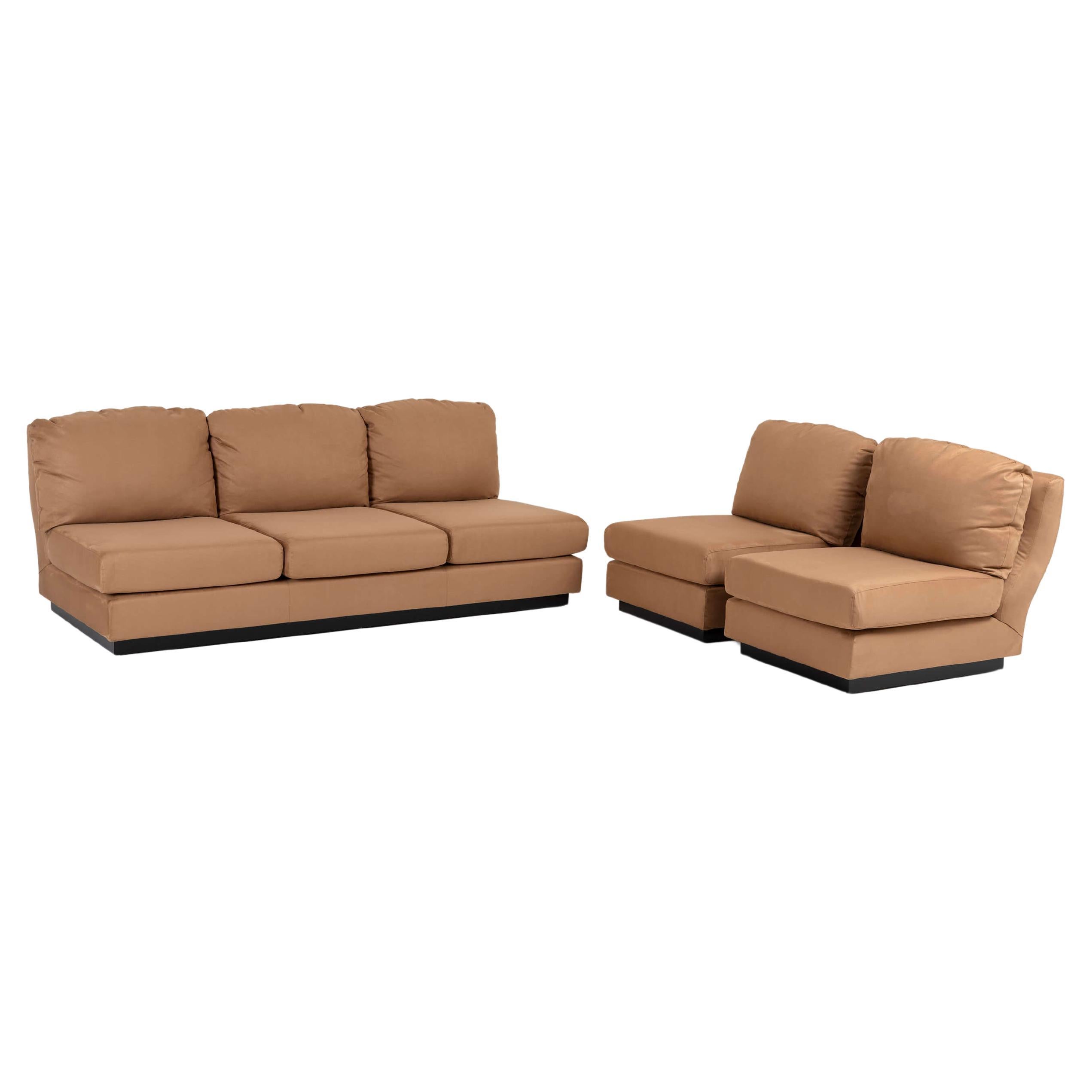 1970s Super C Sofa Set by Willy Rizzo in Ultrasuede For Sale
