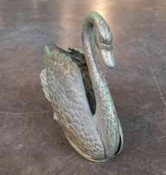 1970s Swan-shaped Metal Napkin Holder with Green Patina