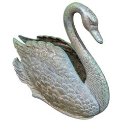 1970s Swan-shaped Metal Napkin Holder with Green Patina