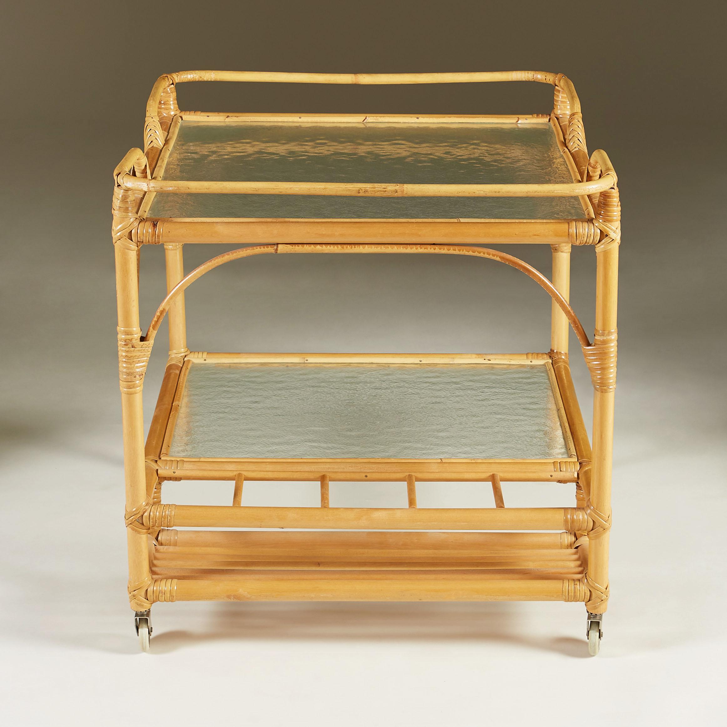 Late 20th Century 1970s Swedish Bamboo and Rattan Drinks/Serving Trolley