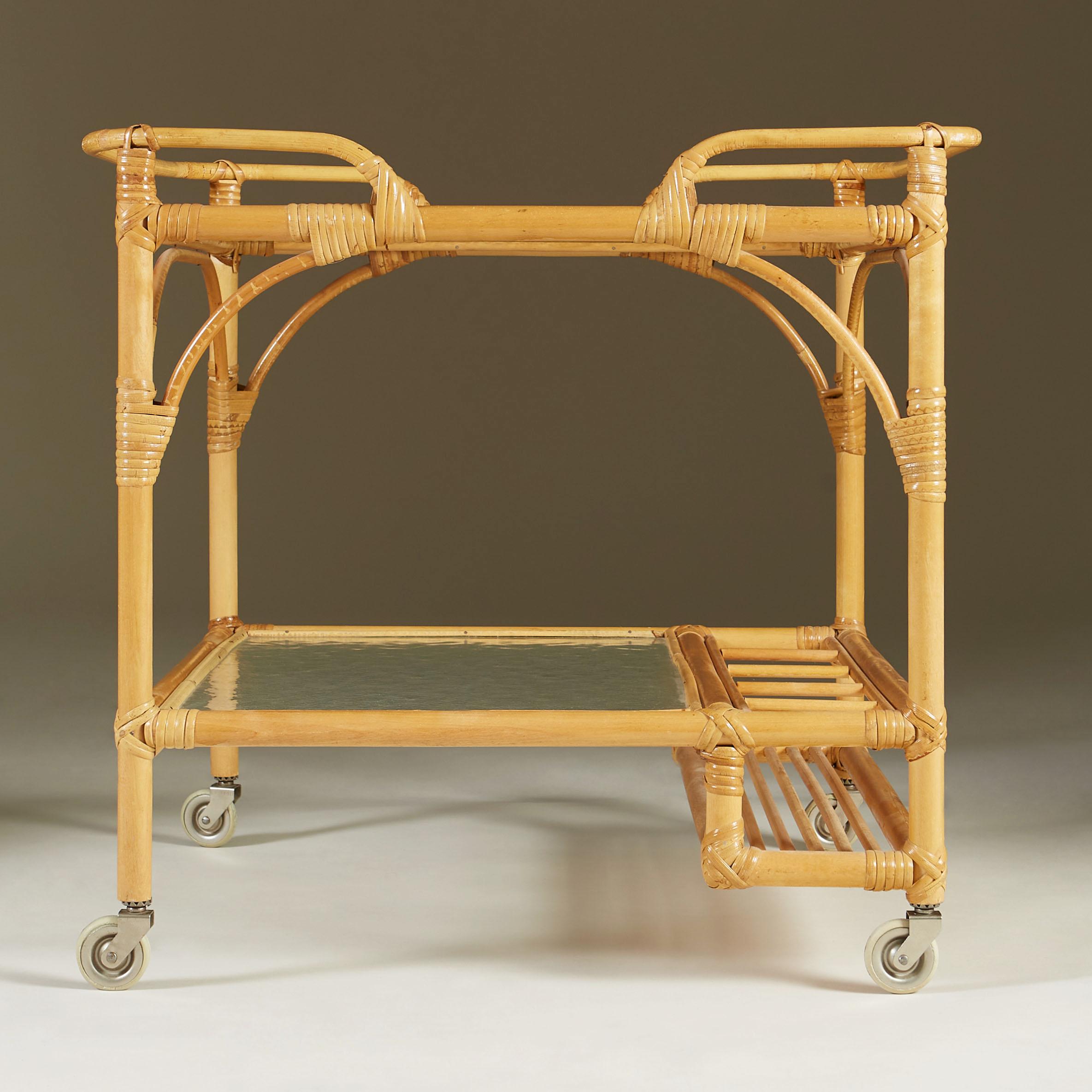 1970s Swedish Bamboo and Rattan Drinks/Serving Trolley 1