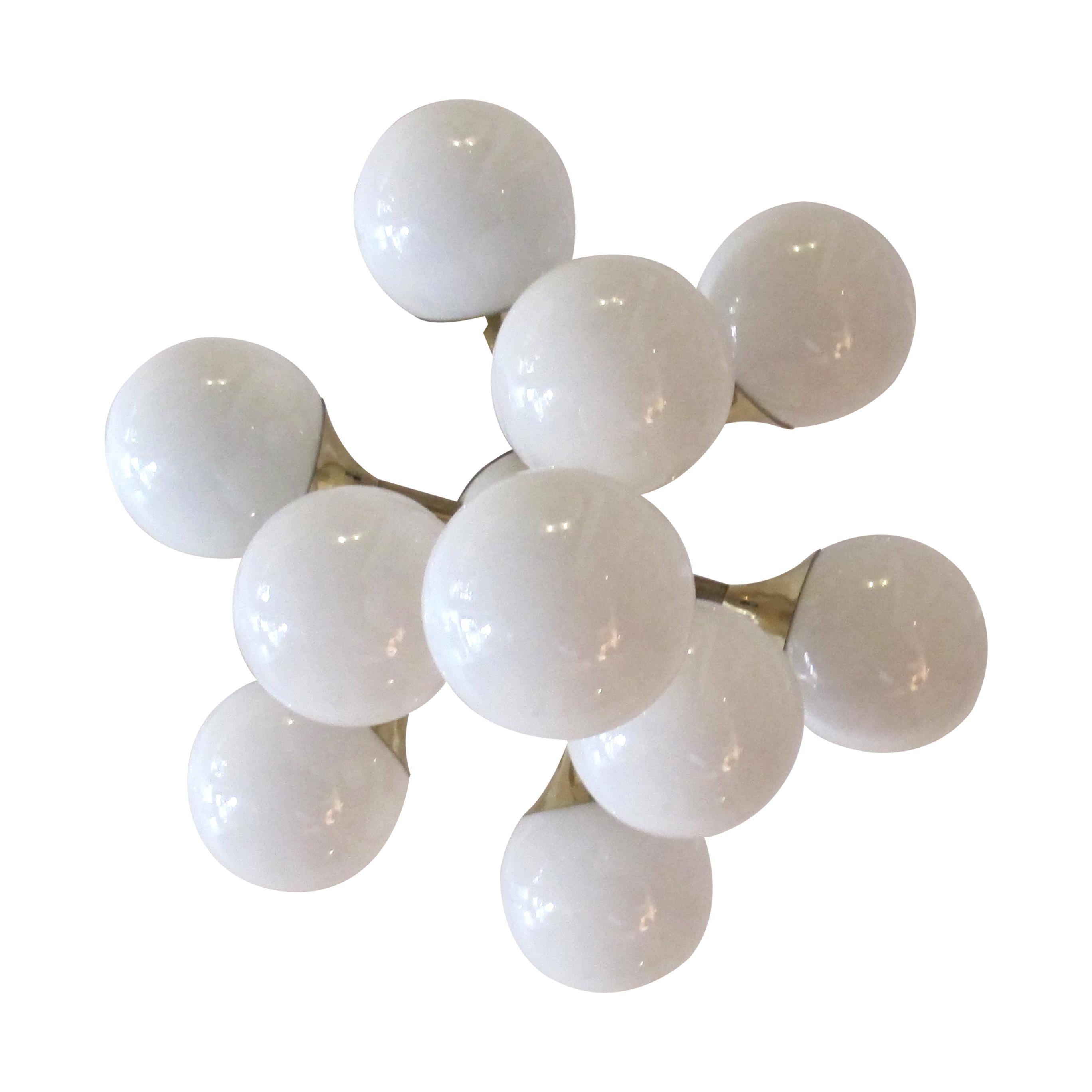 Other 1970s Swedish Brass Chandelier with Opaline Glass Globes For Sale