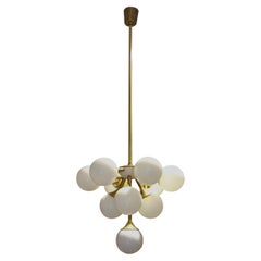1970s Swedish Brass Chandelier with Opaline Glass Globes