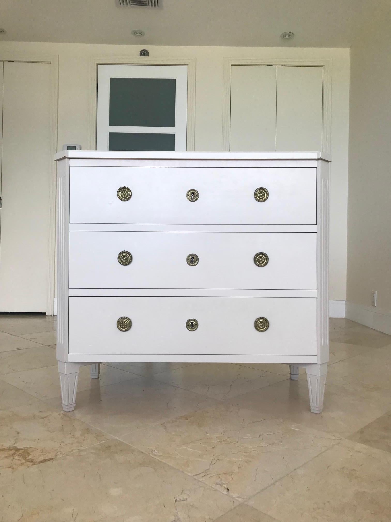 Late 20th Century 1970's Swedish Chest of Drawers in Hand Painted Ivory Wood