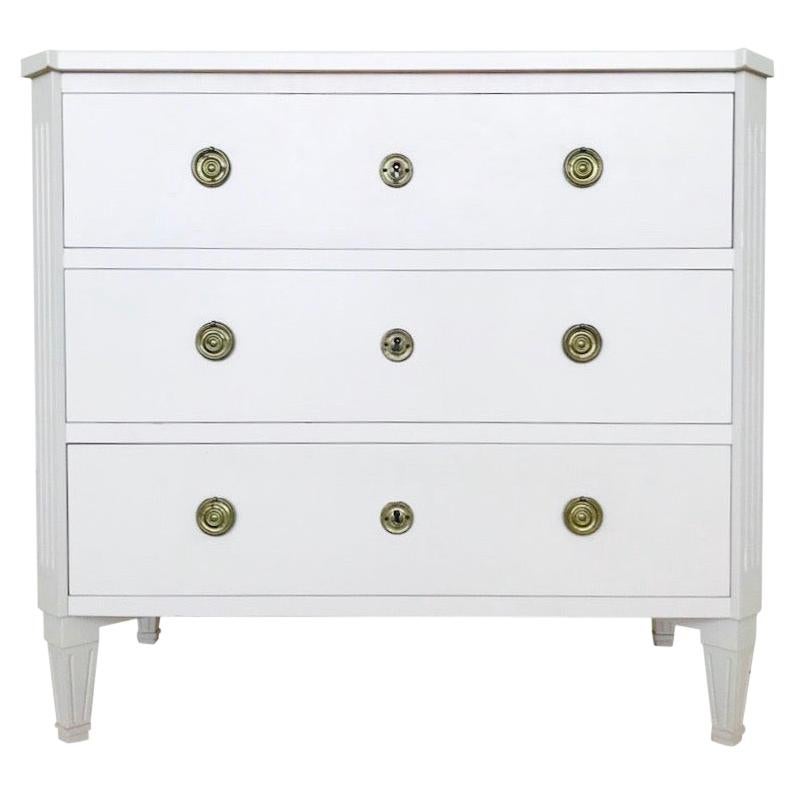 1970's Swedish Chest of Drawers in Hand Painted Ivory Wood