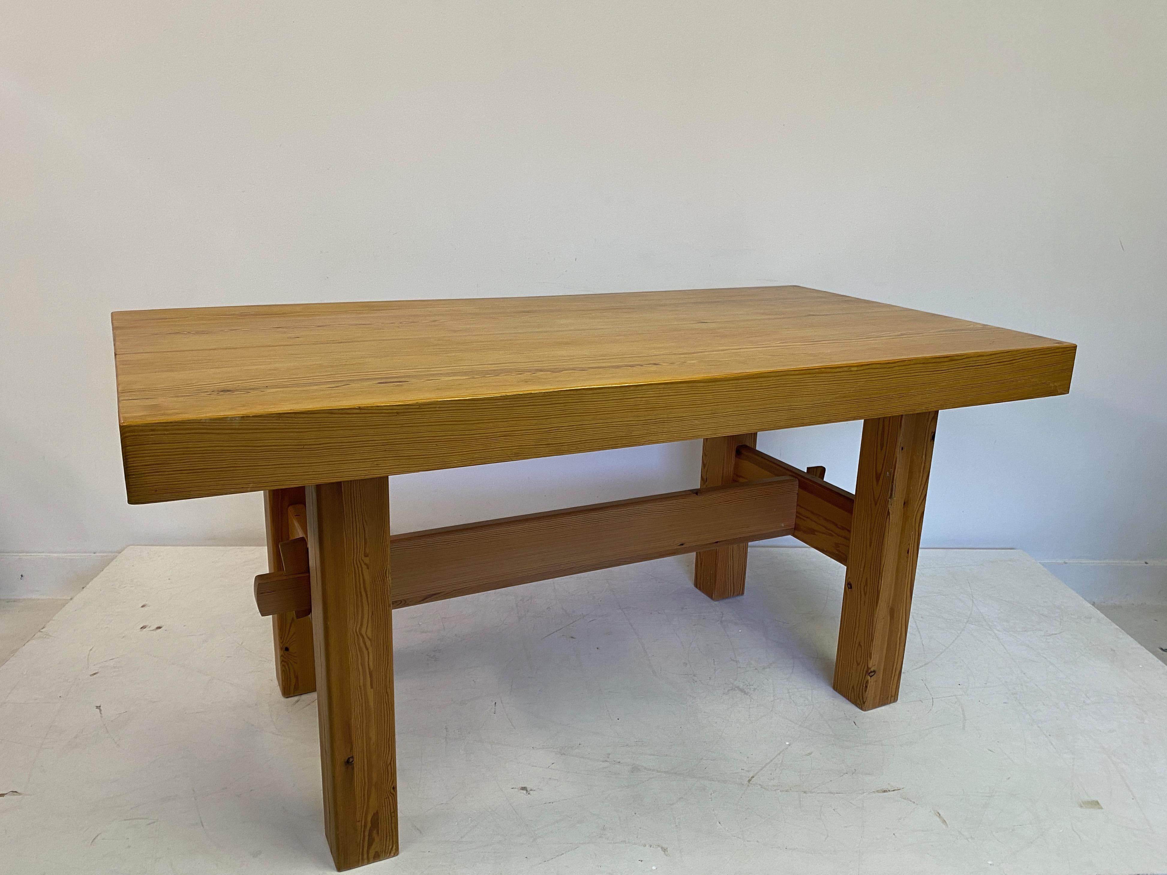 1970S Swedish Chunky Pine Dining Table Or Desk For Sale 11