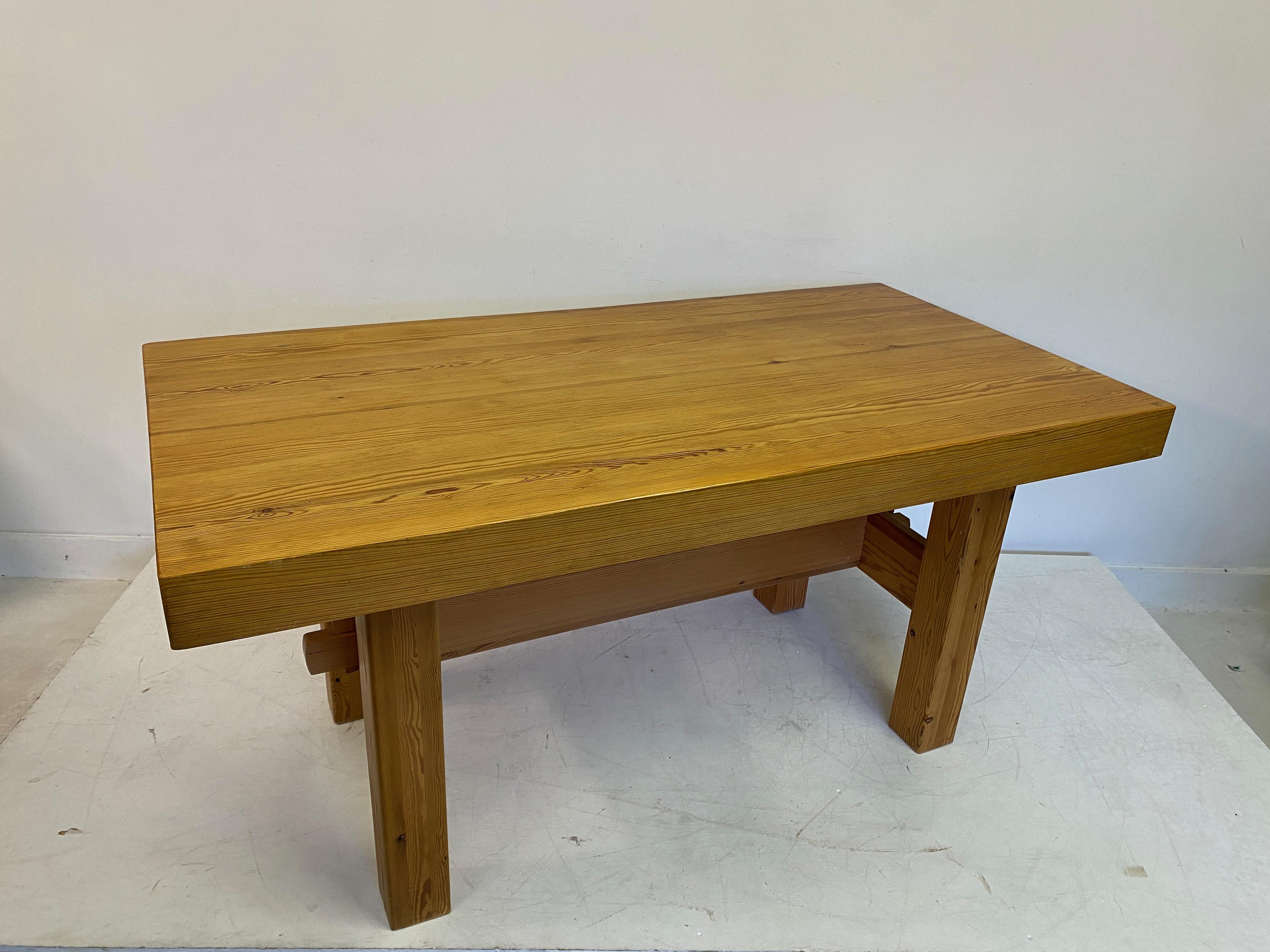 1970S Swedish Chunky Pine Dining Table Or Desk For Sale 12