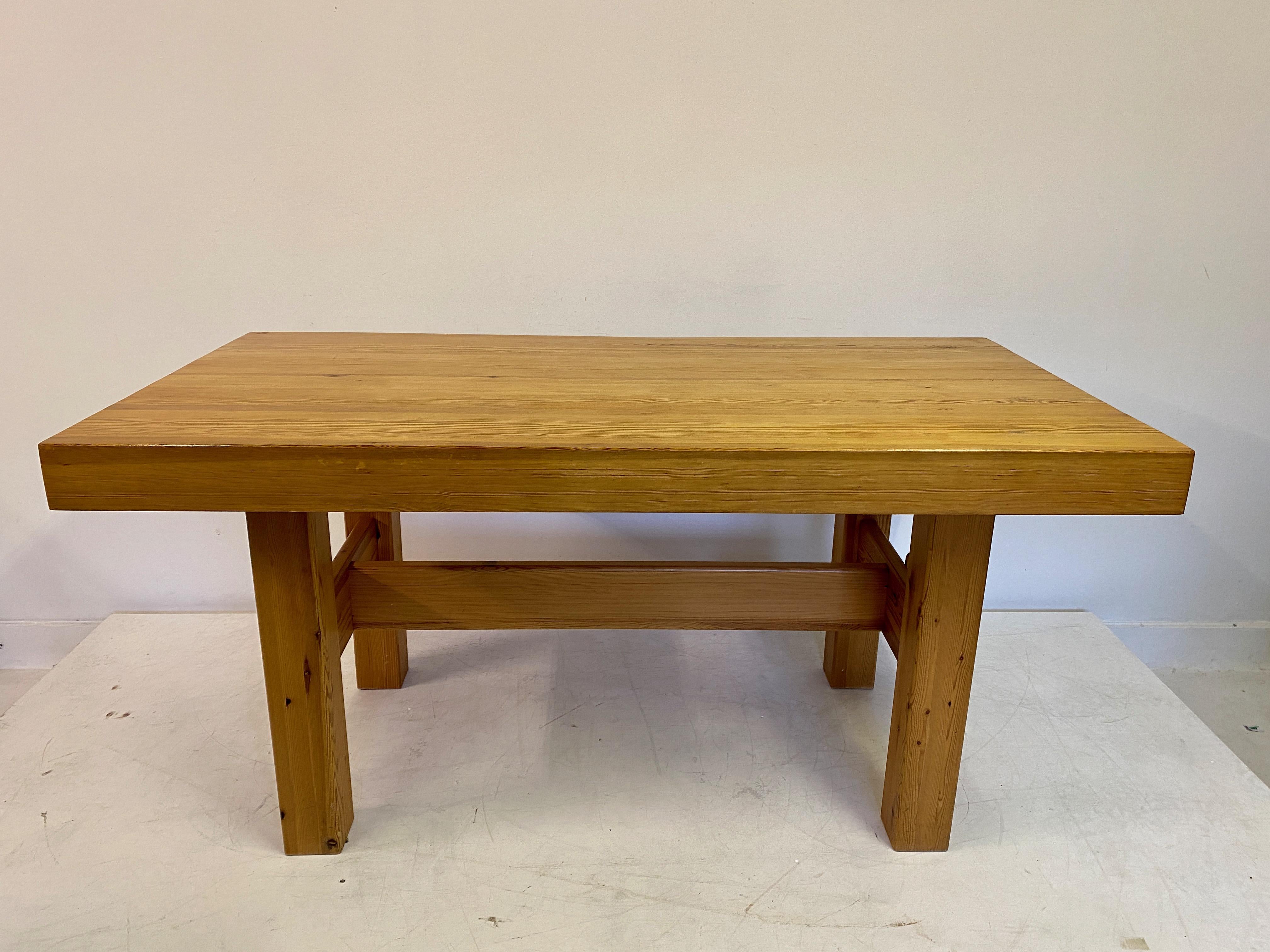 Mid-Century Modern 1970S Swedish Chunky Pine Dining Table Or Desk For Sale