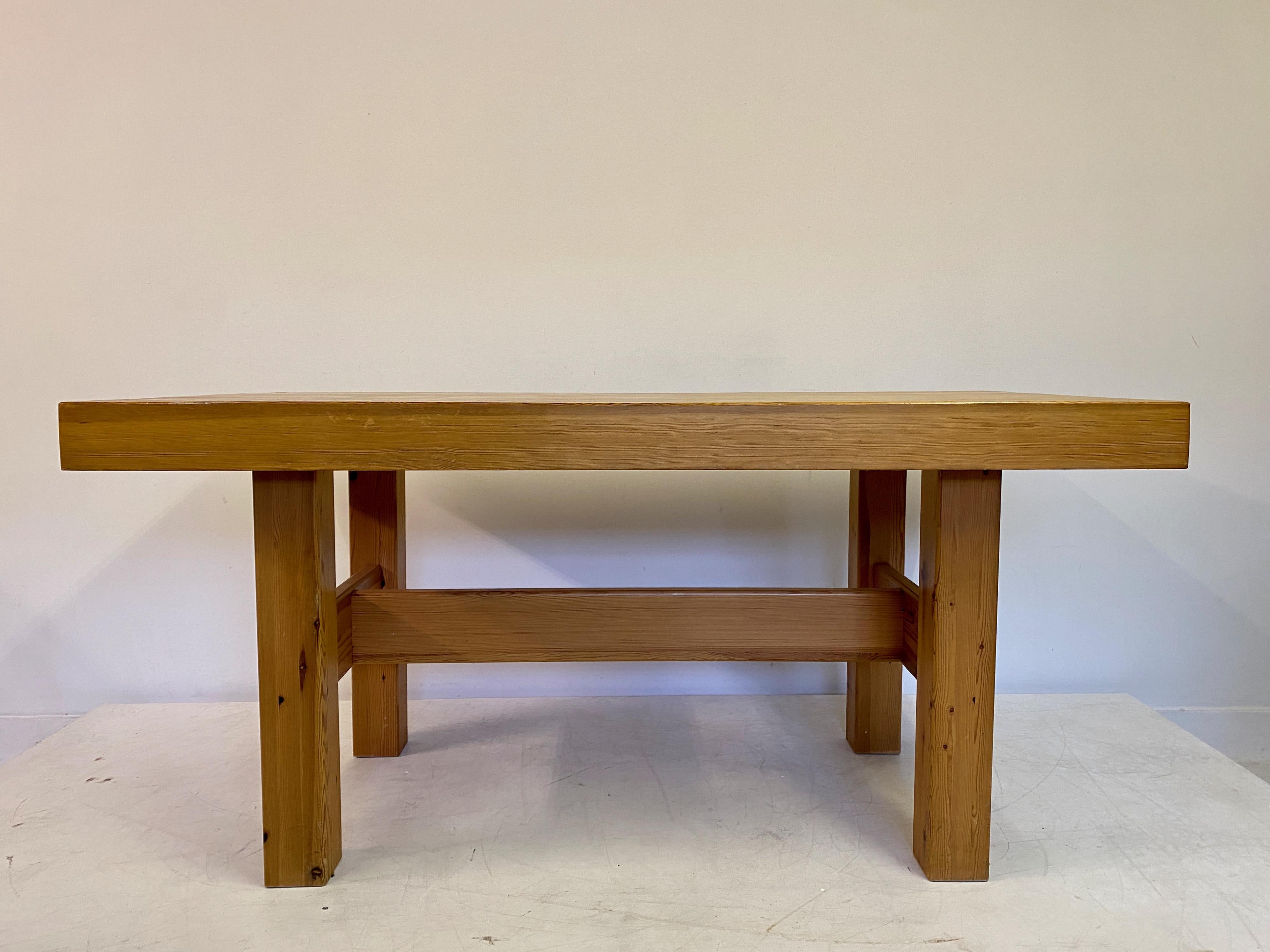 1970S Swedish Chunky Pine Dining Table Or Desk In Good Condition For Sale In London, London