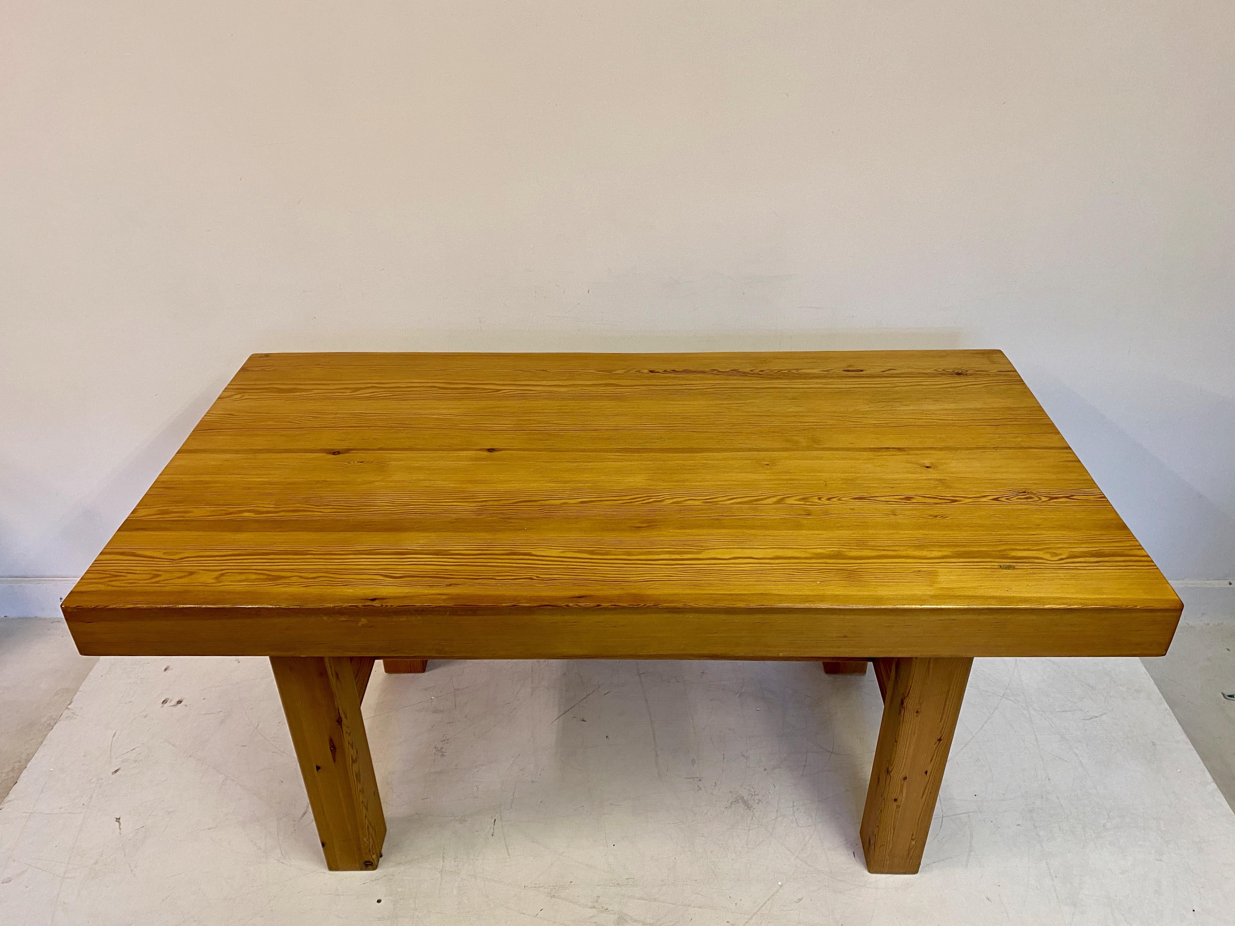 1970S Swedish Chunky Pine Dining Table Or Desk For Sale 1