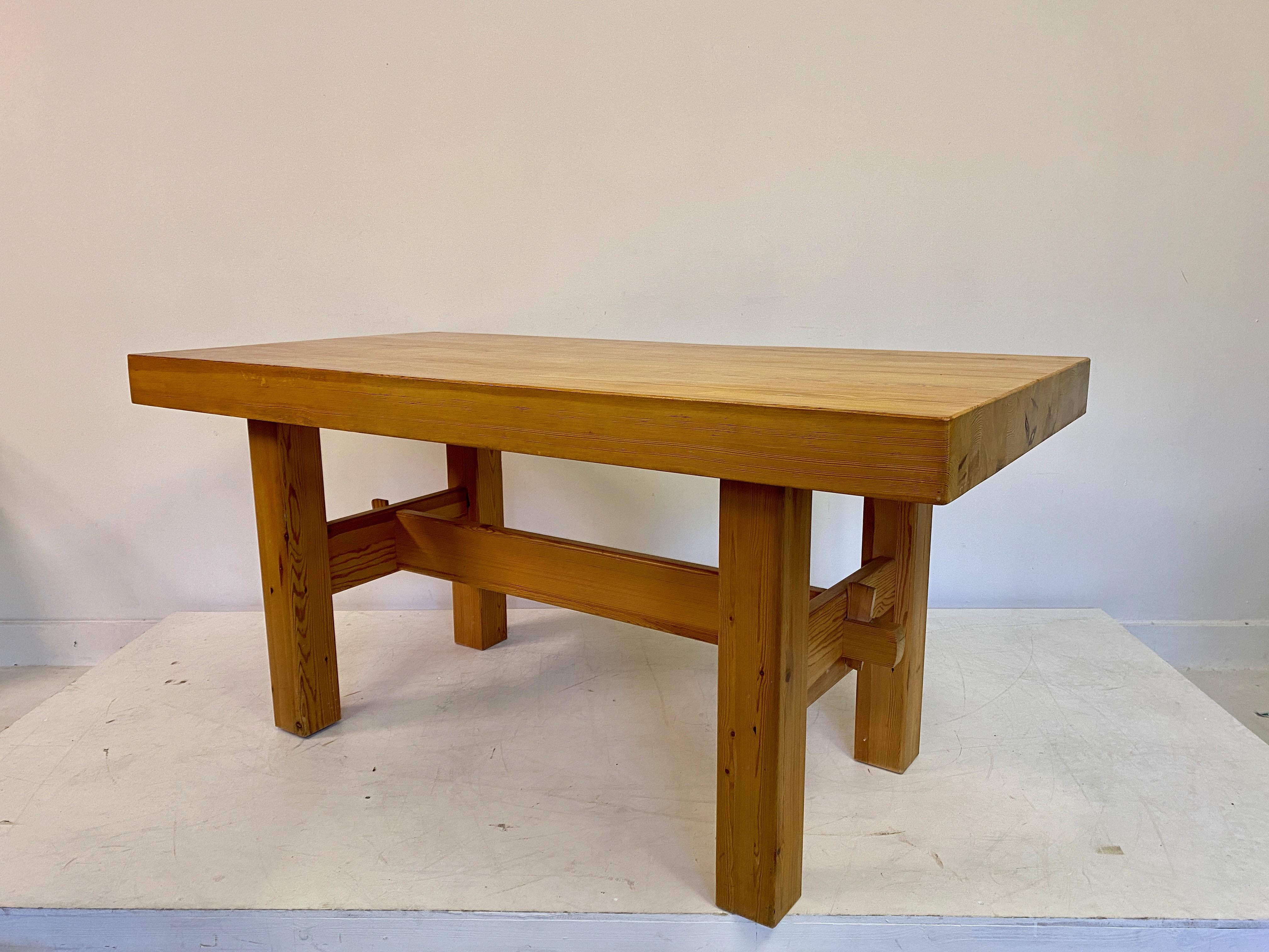 1970S Swedish Chunky Pine Dining Table Or Desk For Sale 3