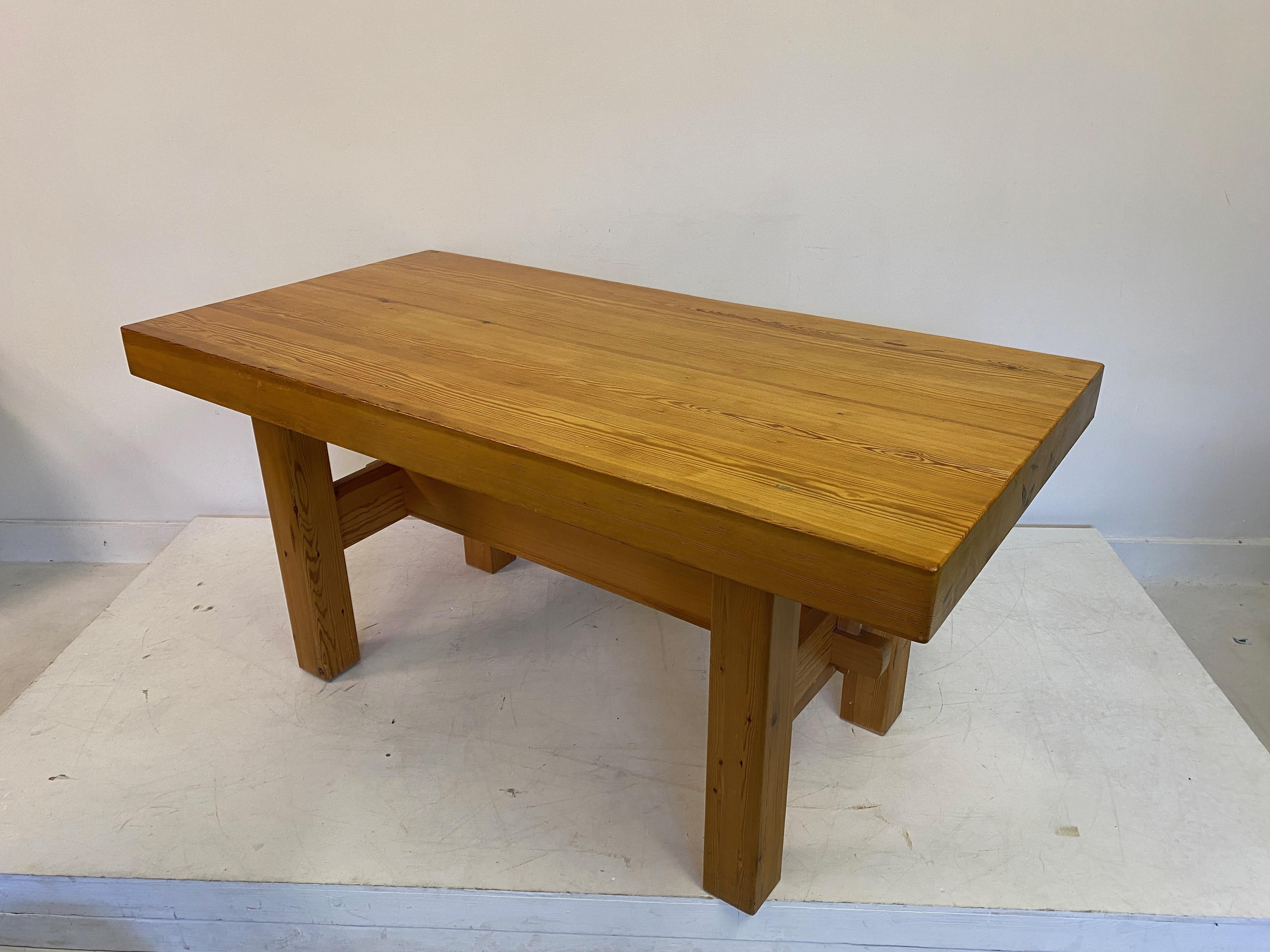 1970S Swedish Chunky Pine Dining Table Or Desk For Sale 4