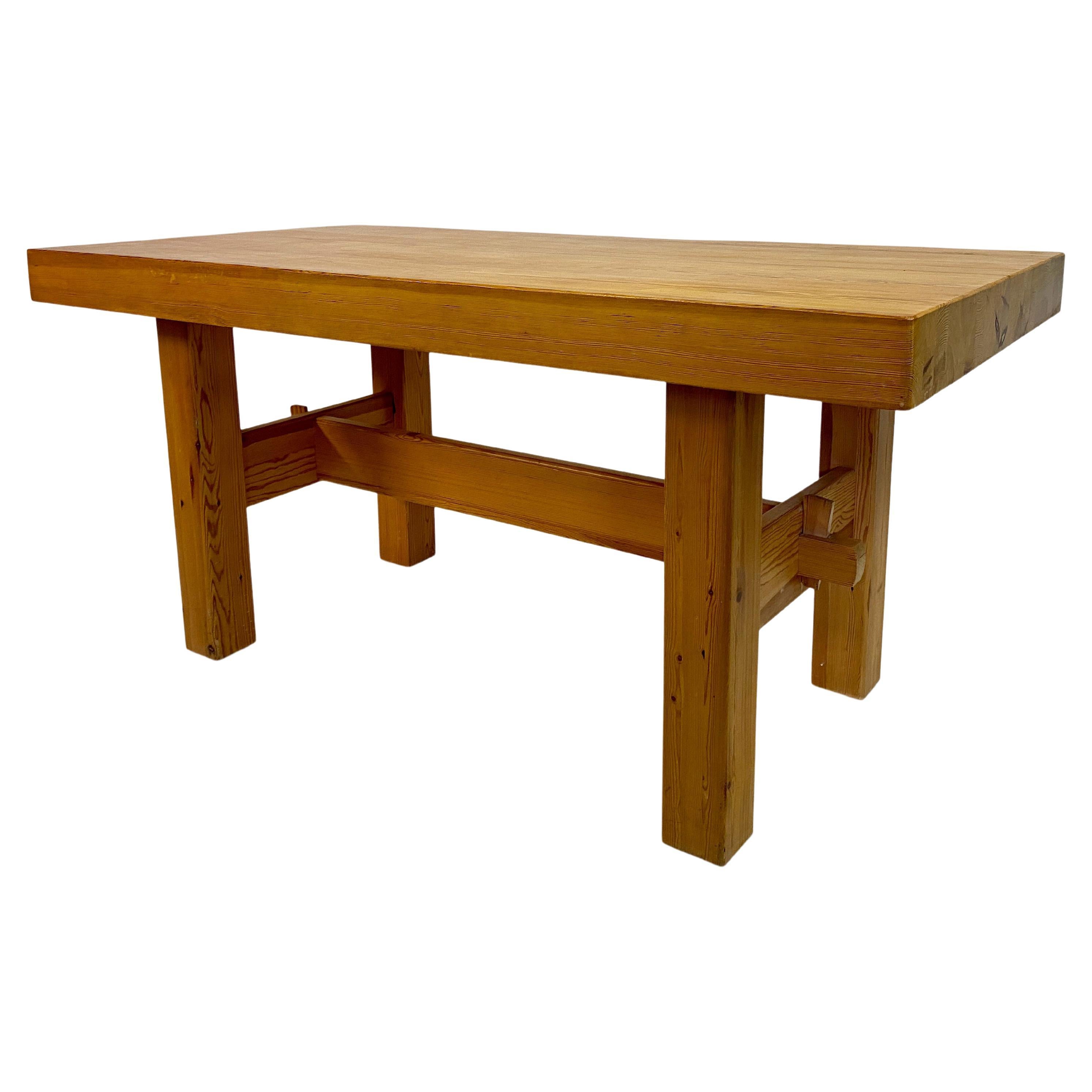 1970S Swedish Chunky Pine Dining Table Or Desk For Sale