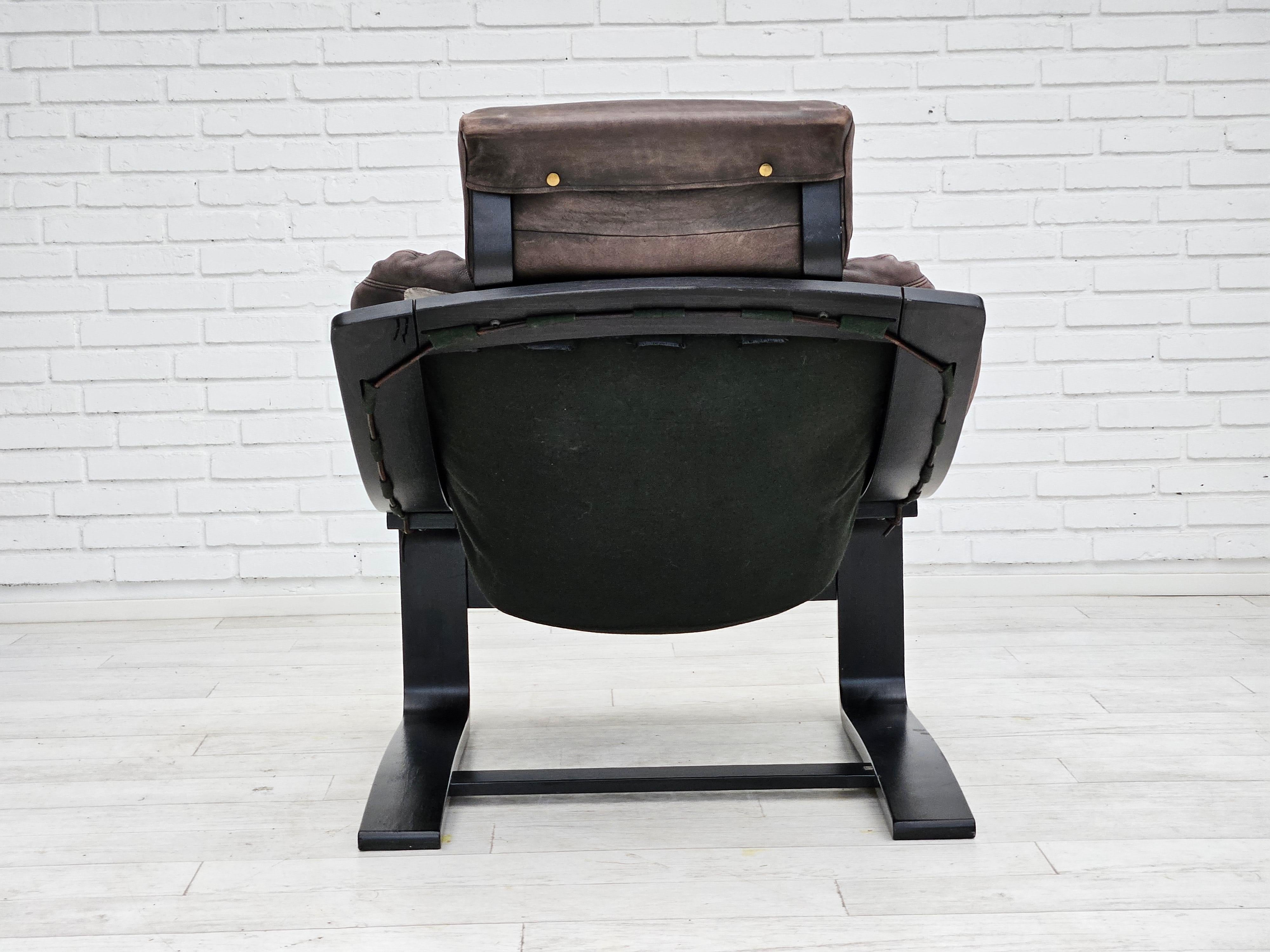 Leather 1970s, Swedish design by Ake Fribyter for Nelo, Kroken lounge chair, original. For Sale