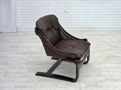 1970er, schwedisches Design von Åke Fribytter, Sessel, Möbel aus Leder.