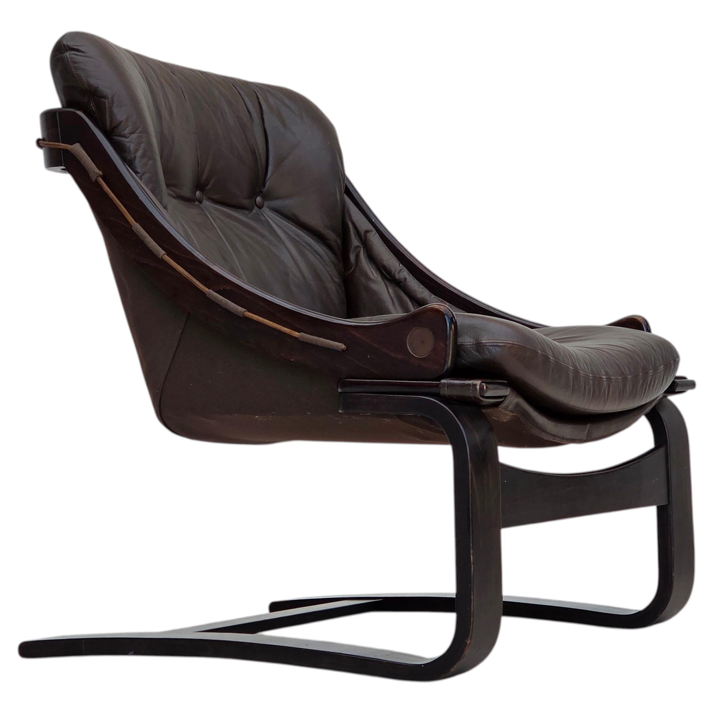 1970er, schwedisches Design von Åke Fribytter, Sessel, Möbel aus Leder.