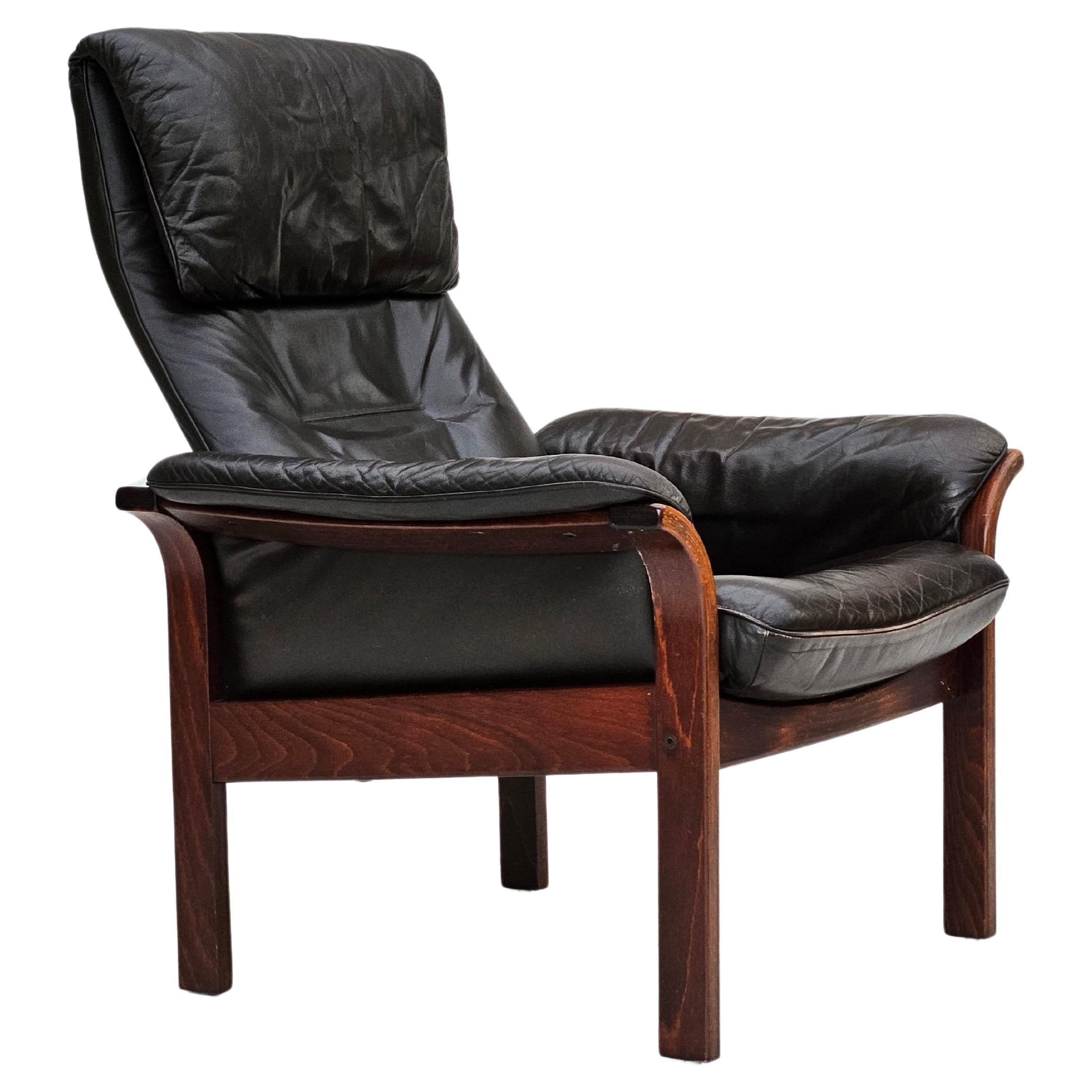 1970s, Swedish design by Göte Möbler adjustable lounge chair, brown leather.