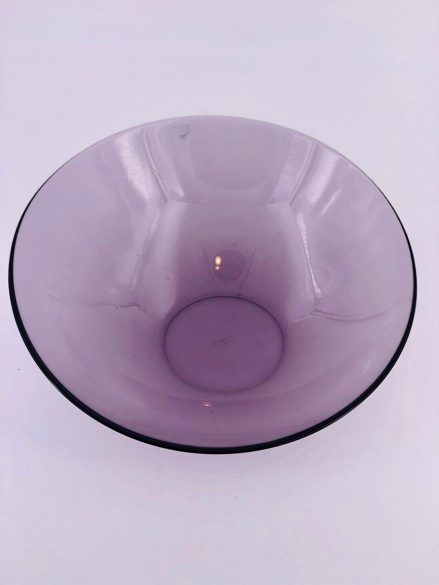 1970s Swedish Glass Centerpiece Bowl in Purple by Orrefors In Excellent Condition In San Diego, CA