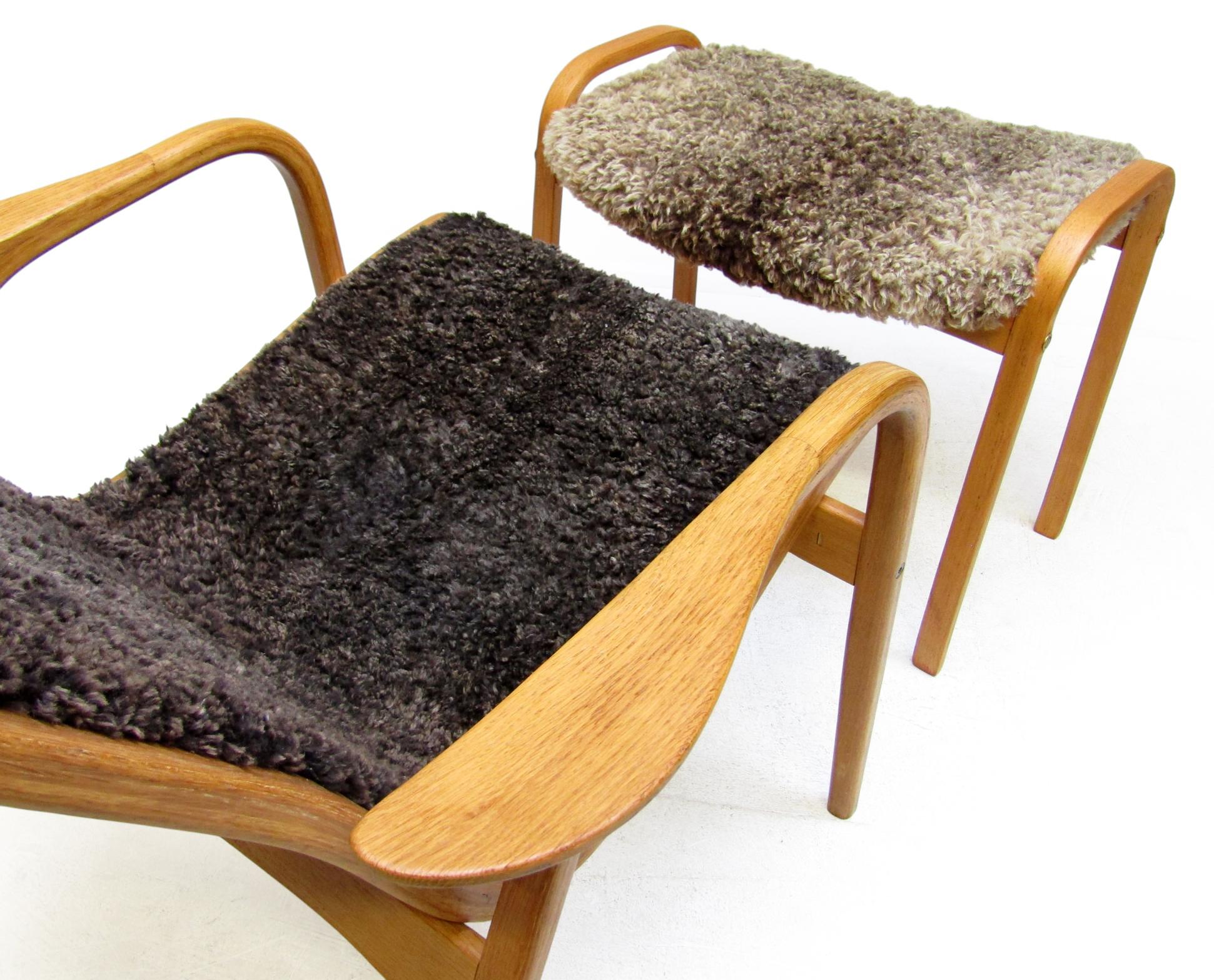 1970s Swedish Lamino Chair & Ottoman in Sheepskin by Yngve Ekstrom for Swedese For Sale 3