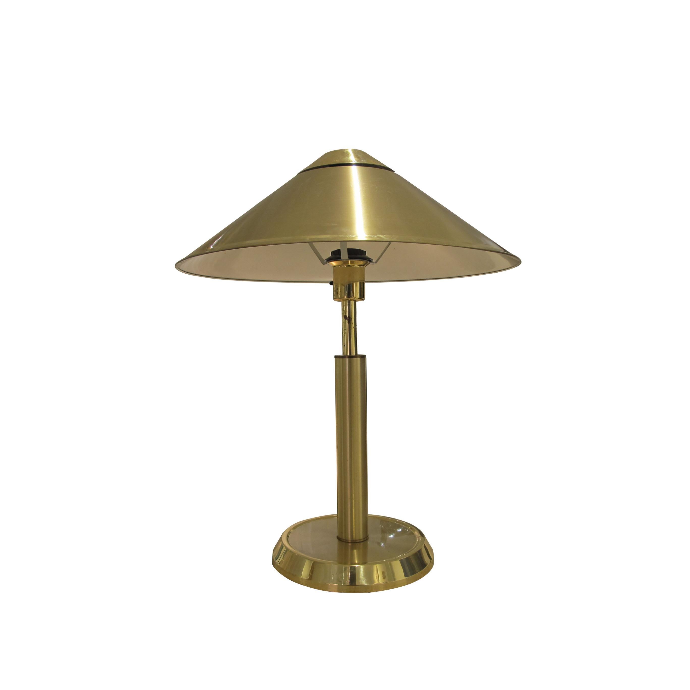 1970s Swedish Large Pair Of Brass Table Lamps With Cone Shaped Shades In Good Condition For Sale In London, GB