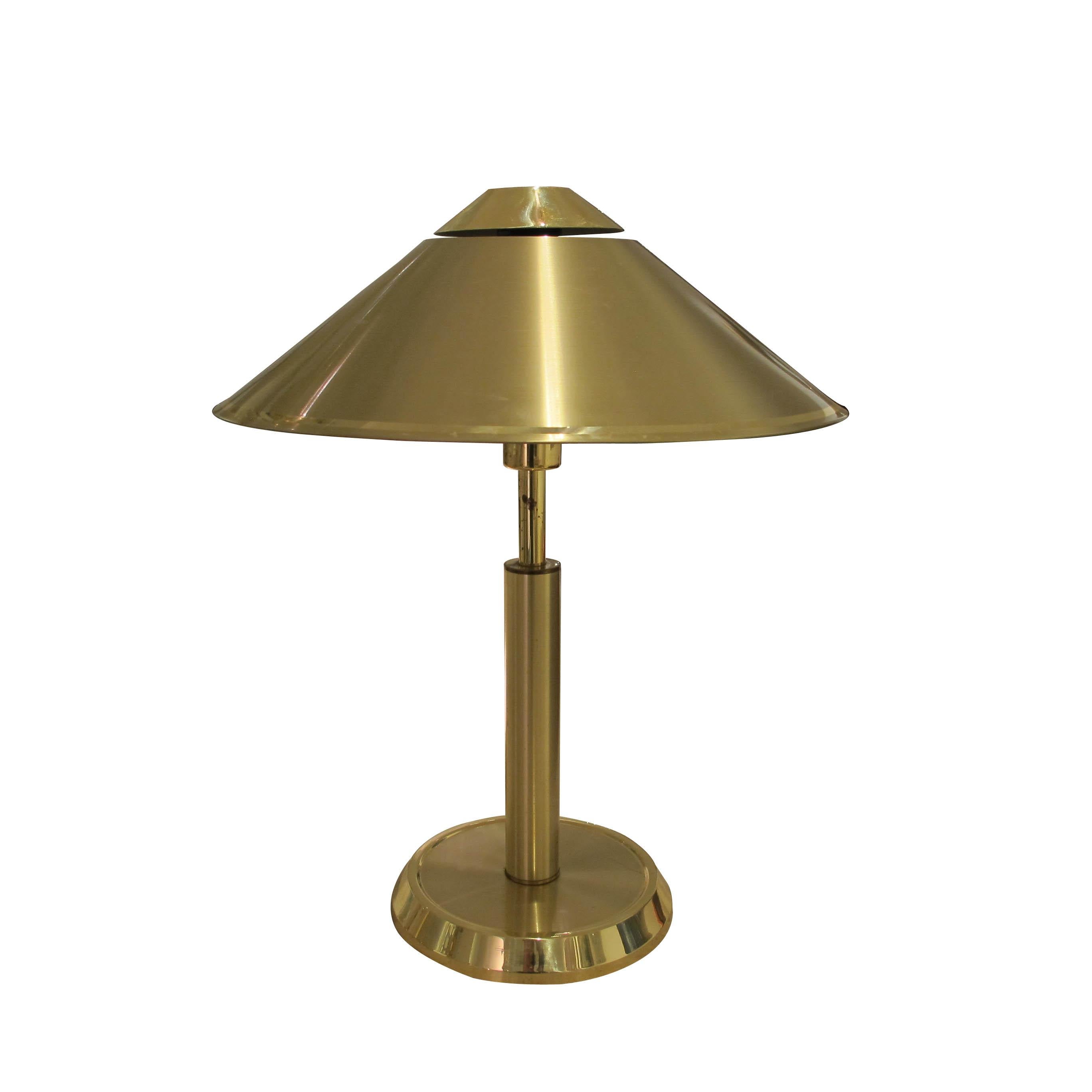 Late 20th Century 1970s Swedish Large Pair Of Brass Table Lamps With Cone Shaped Shades For Sale
