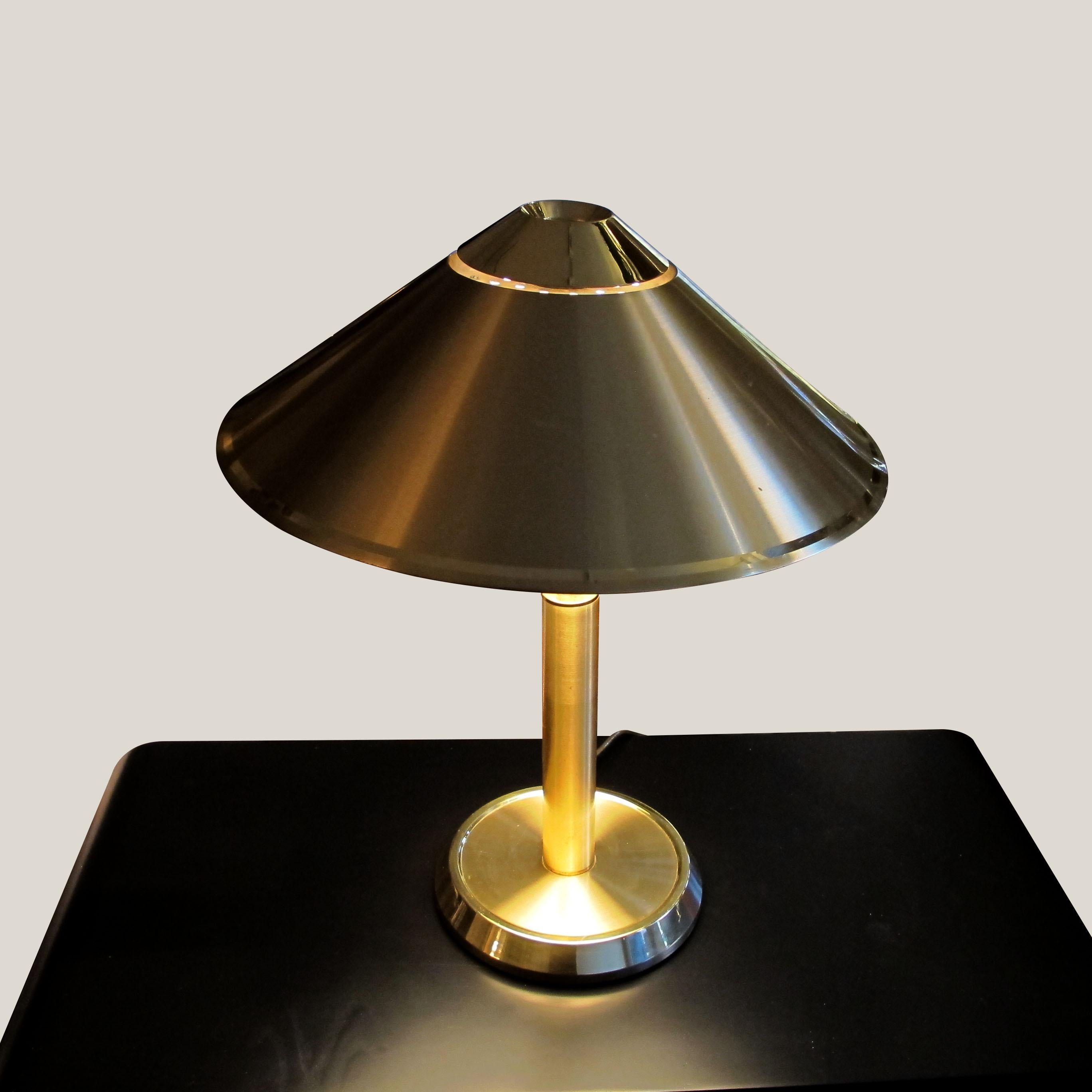 1970s Swedish Large Pair Of Brass Table Lamps With Cone Shaped Shades For Sale 2