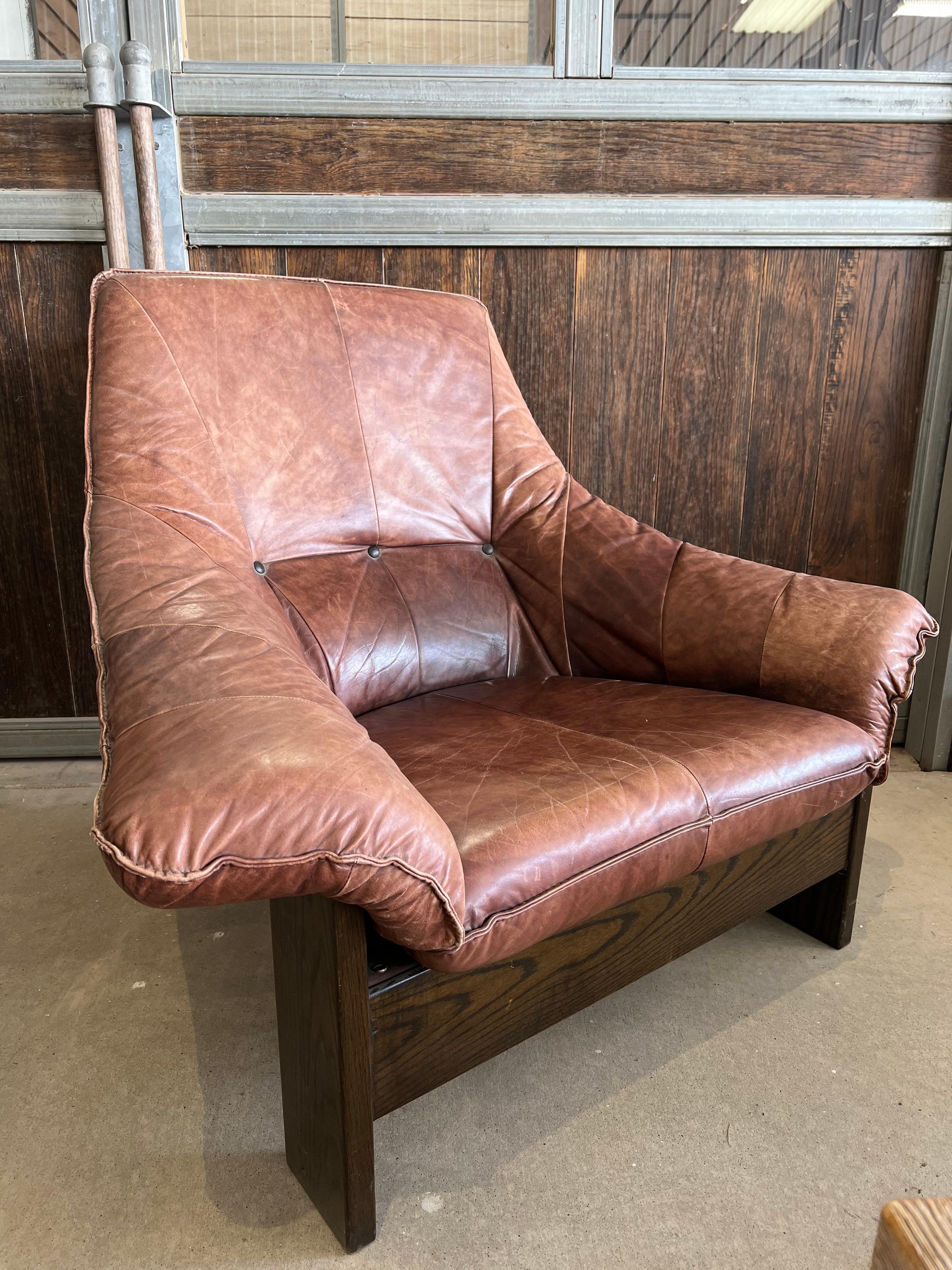 1970’s Swedish Leather And Wood Lounge Chair For Sale 1