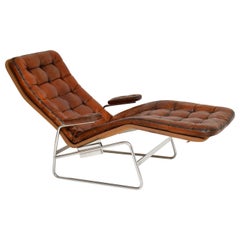 Vintage 1970s Swedish Leather Chaise by Sam Larsson for DUX