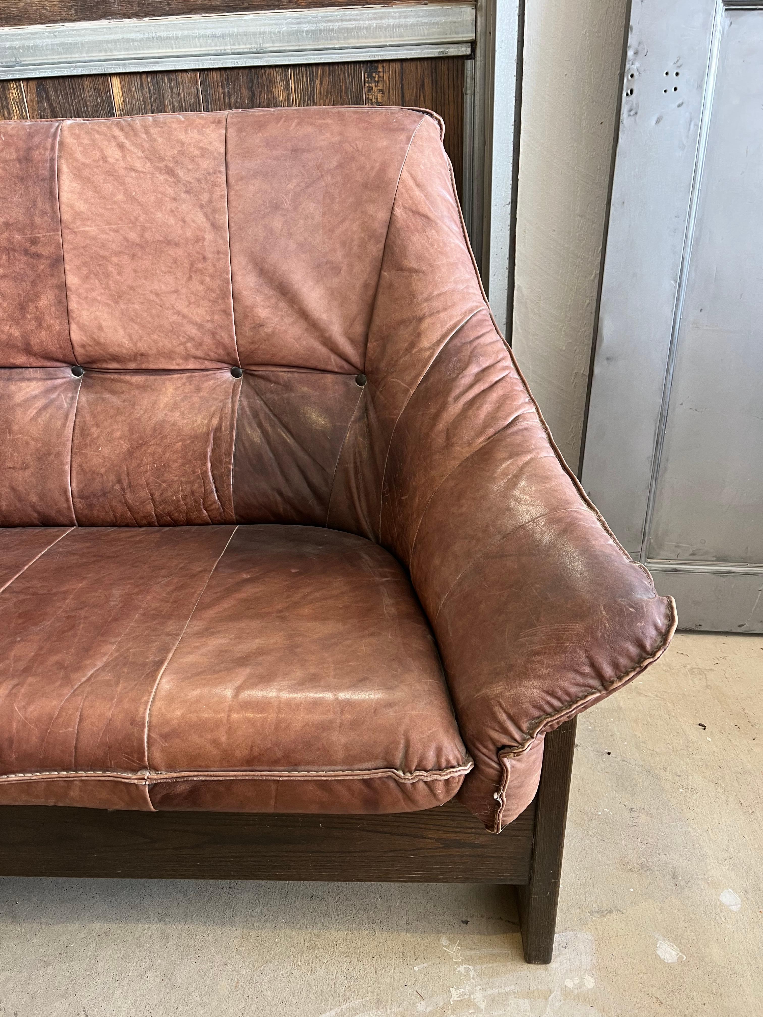 Post-Modern 1970’s Swedish Leather Settee For Sale