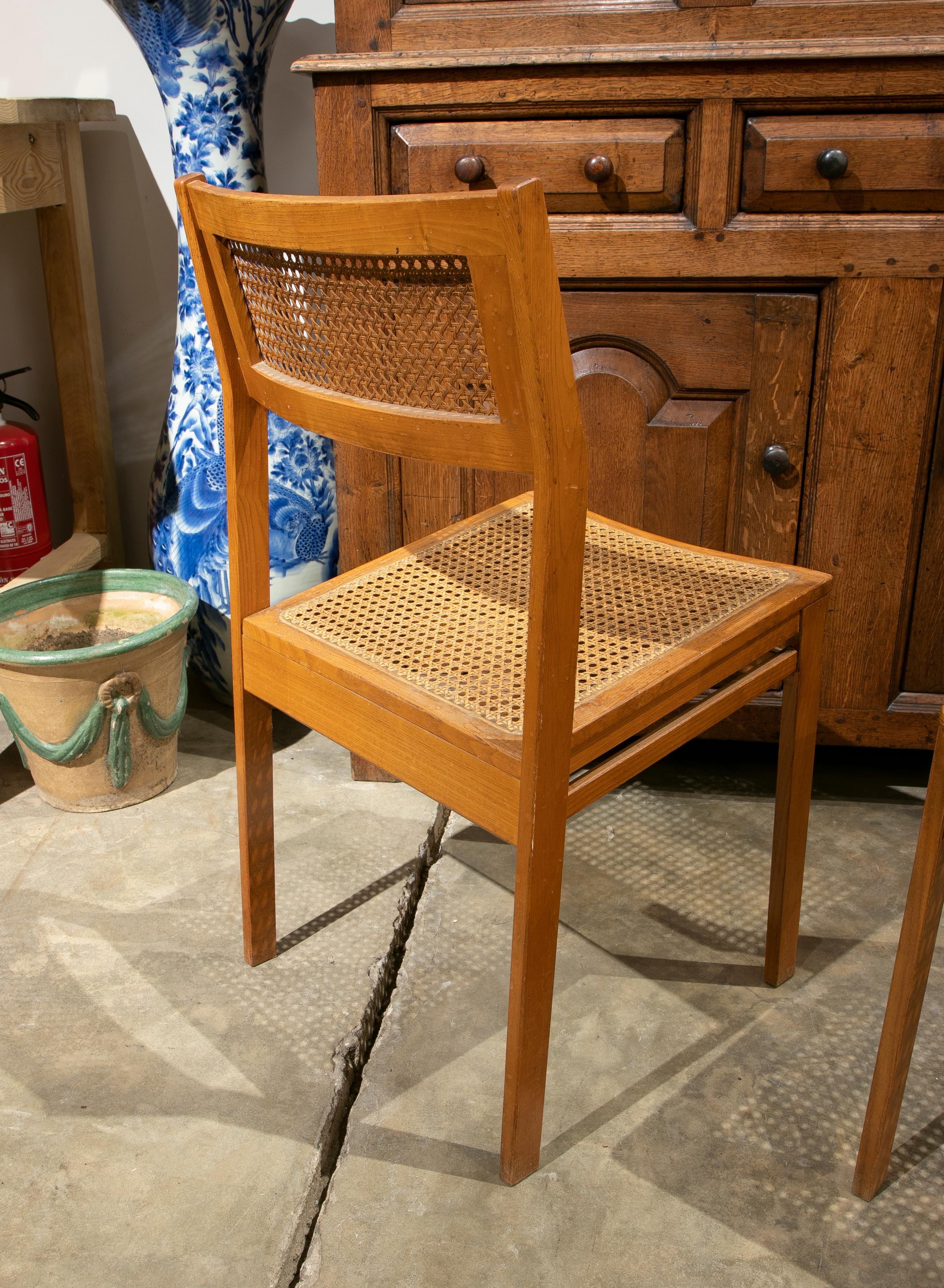 1970s Swedish Pair of Wooden Chairs with Wicker Seat and Back For Sale 7