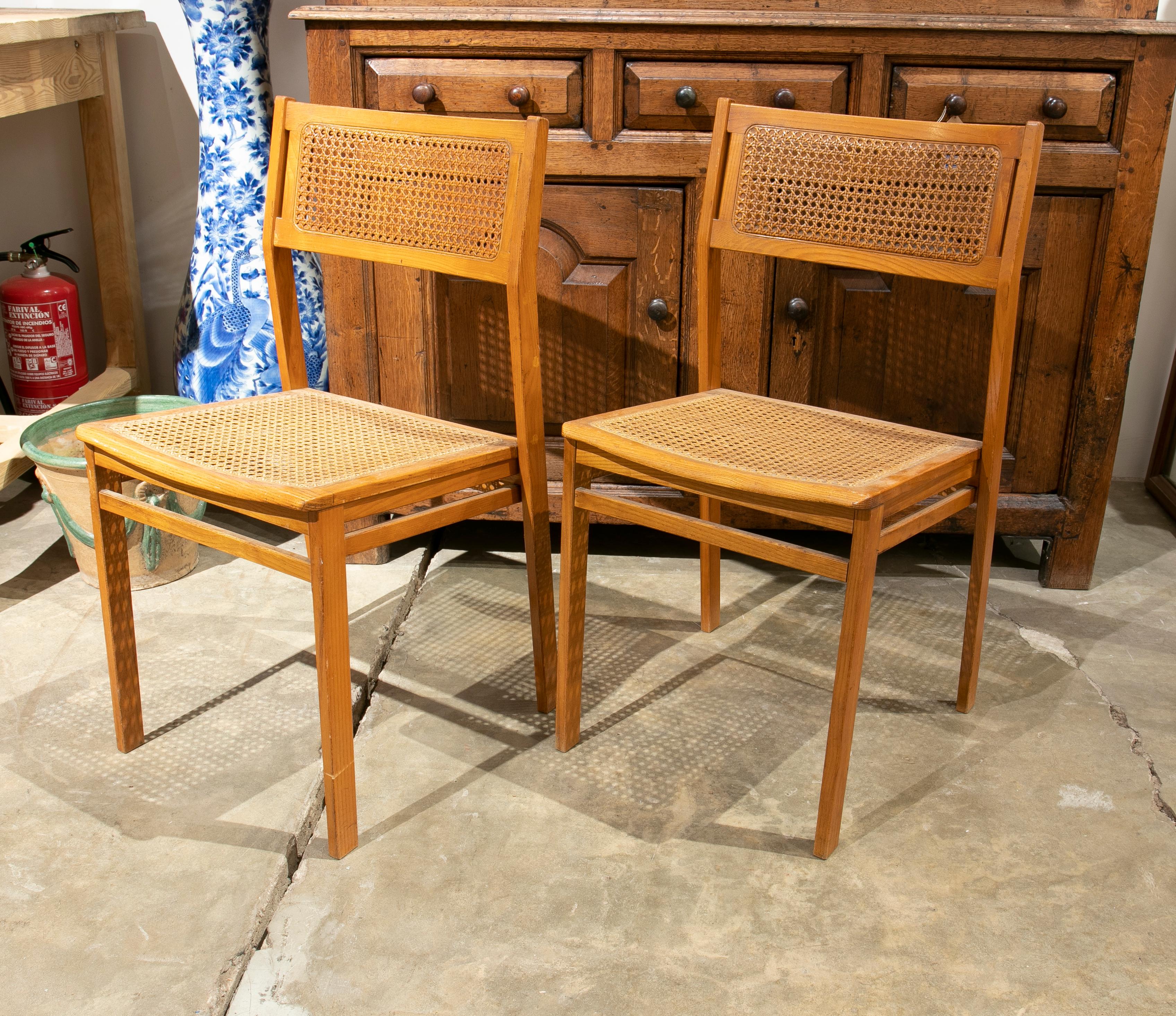 wooden chair with wicker seat