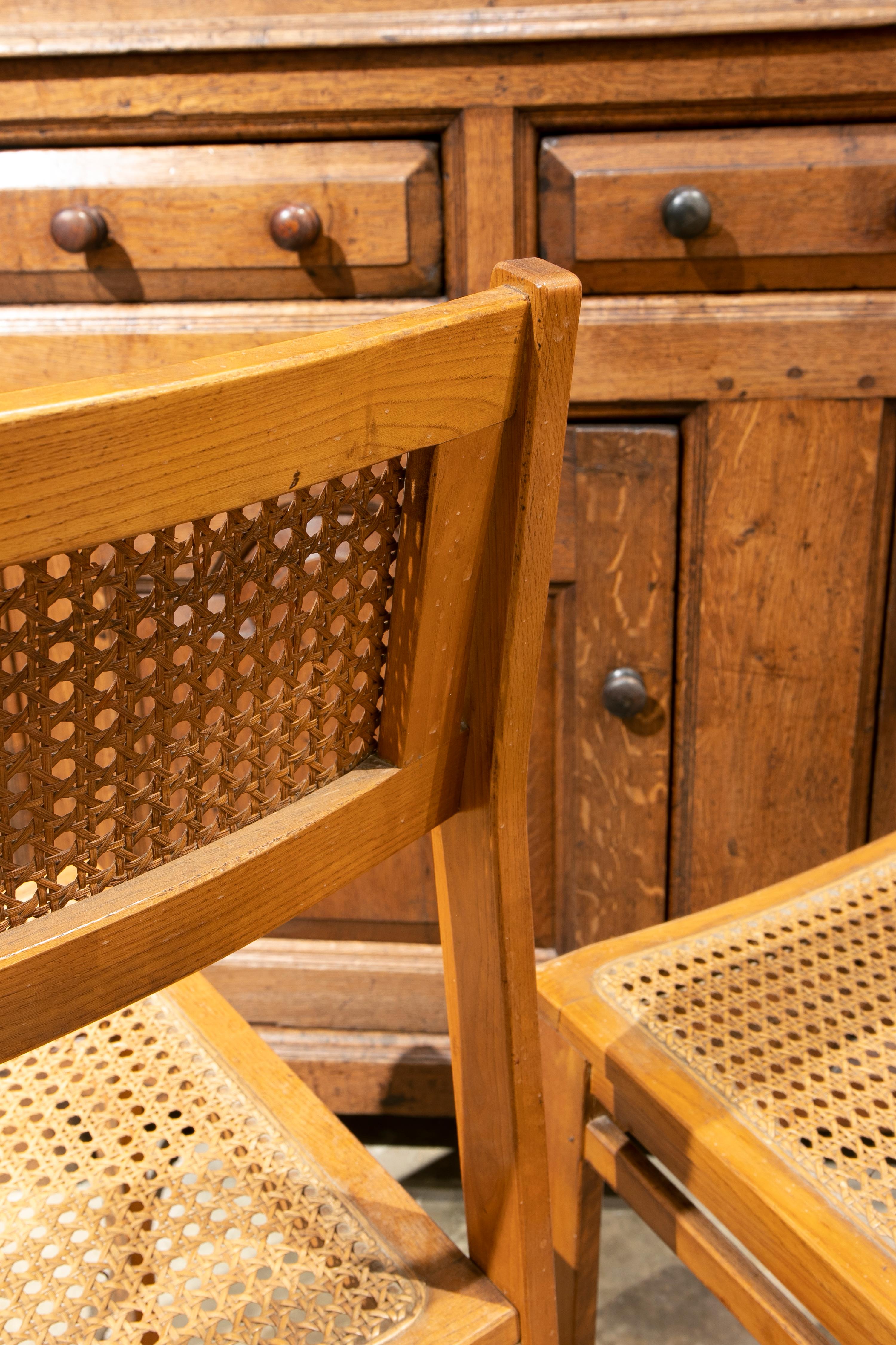 1970s Swedish Pair of Wooden Chairs with Wicker Seat and Back For Sale 3