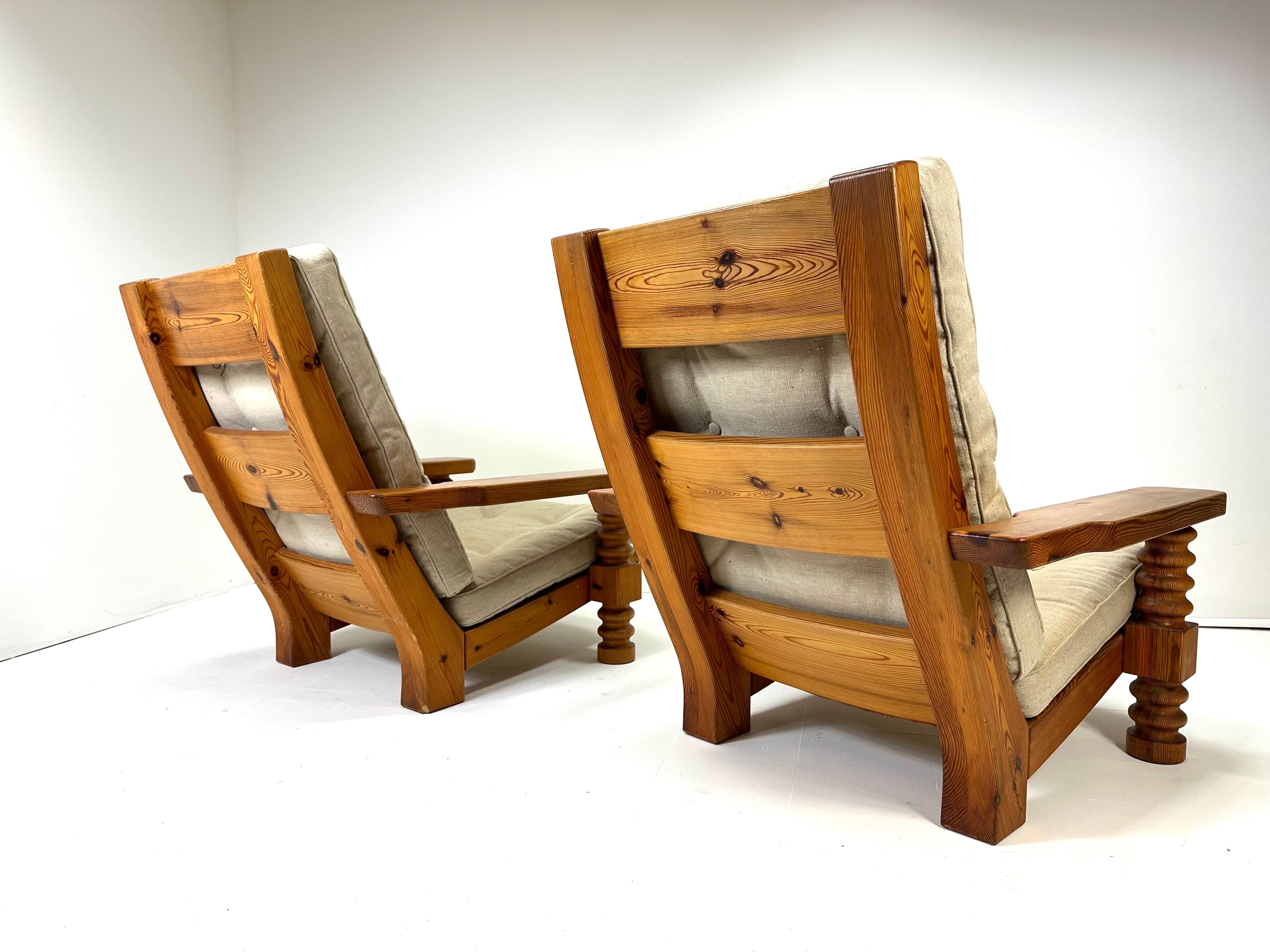 1970s Swedish Pine Chair and Ottoman For Sale 5