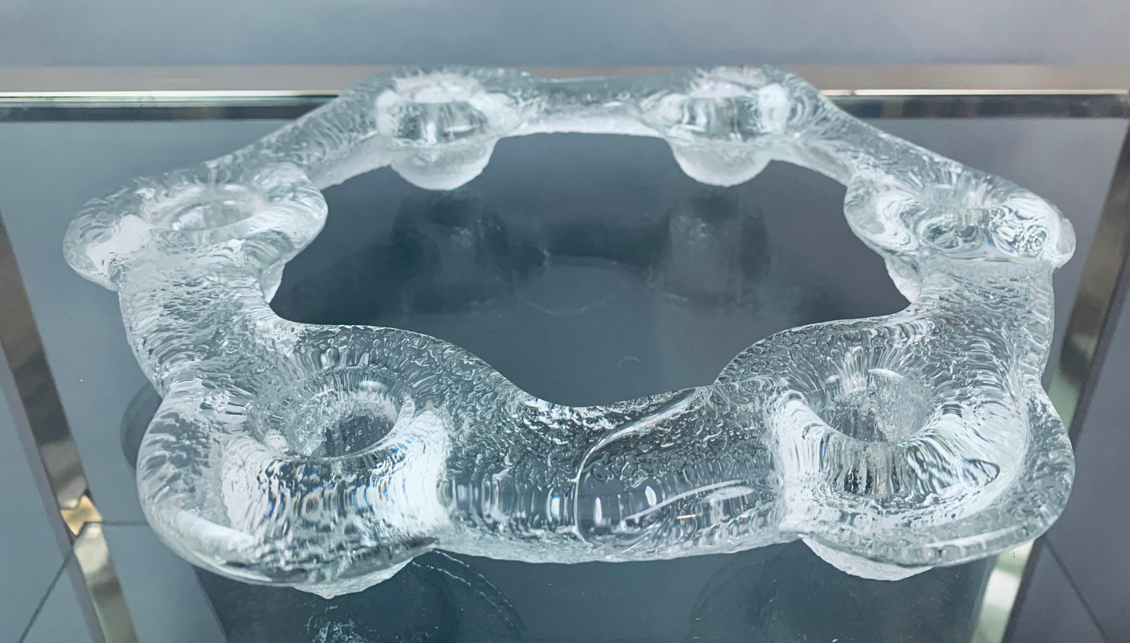 1970s Swedish Pukeberg Glass Candle Holder or Candelabra by Uno Westerberg In Excellent Condition In London, England