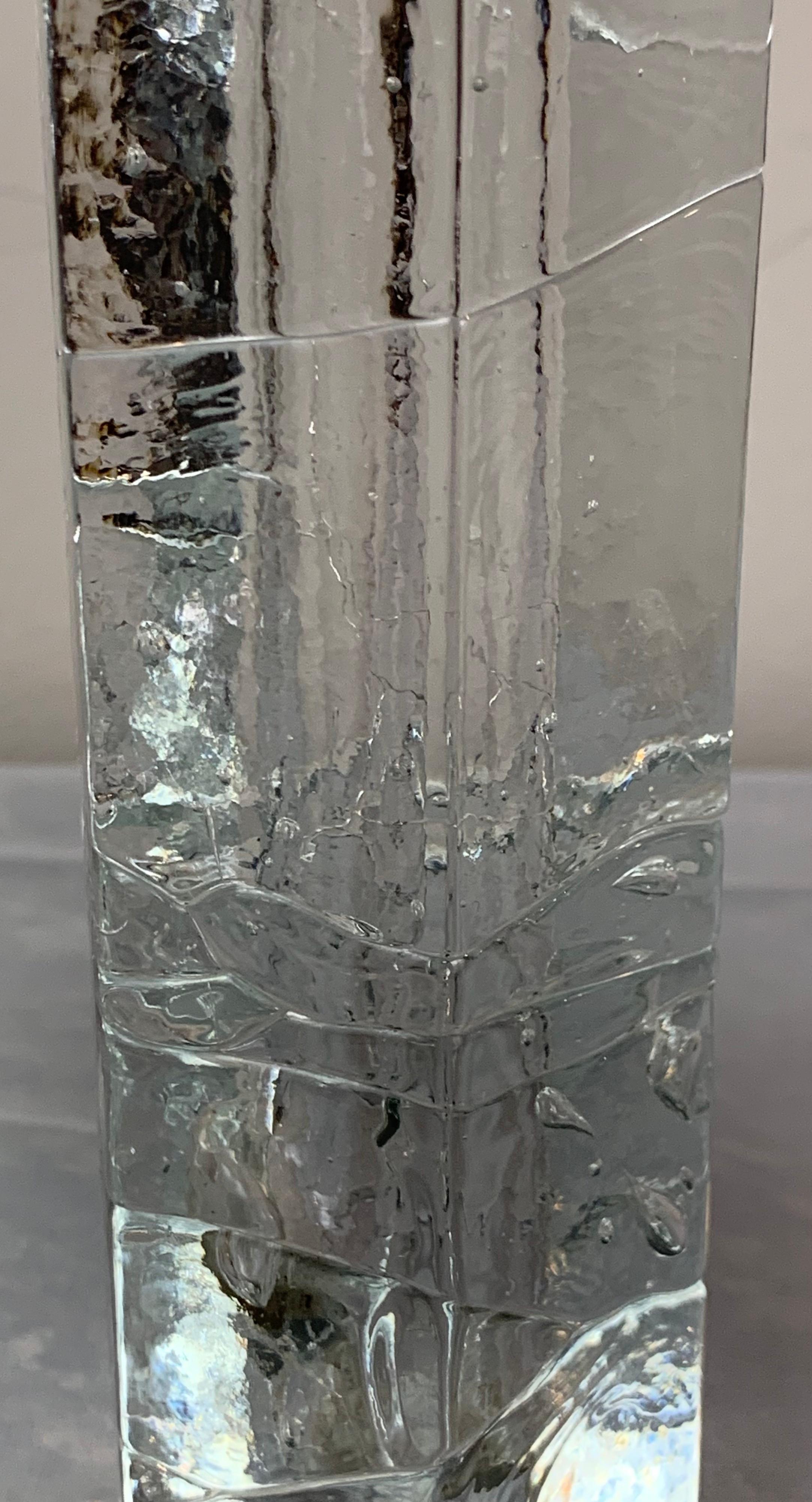 1970s Swedish Pukeborg Solifleur Bud Hexagonal Iced Glass Vase or Candleholder For Sale 4