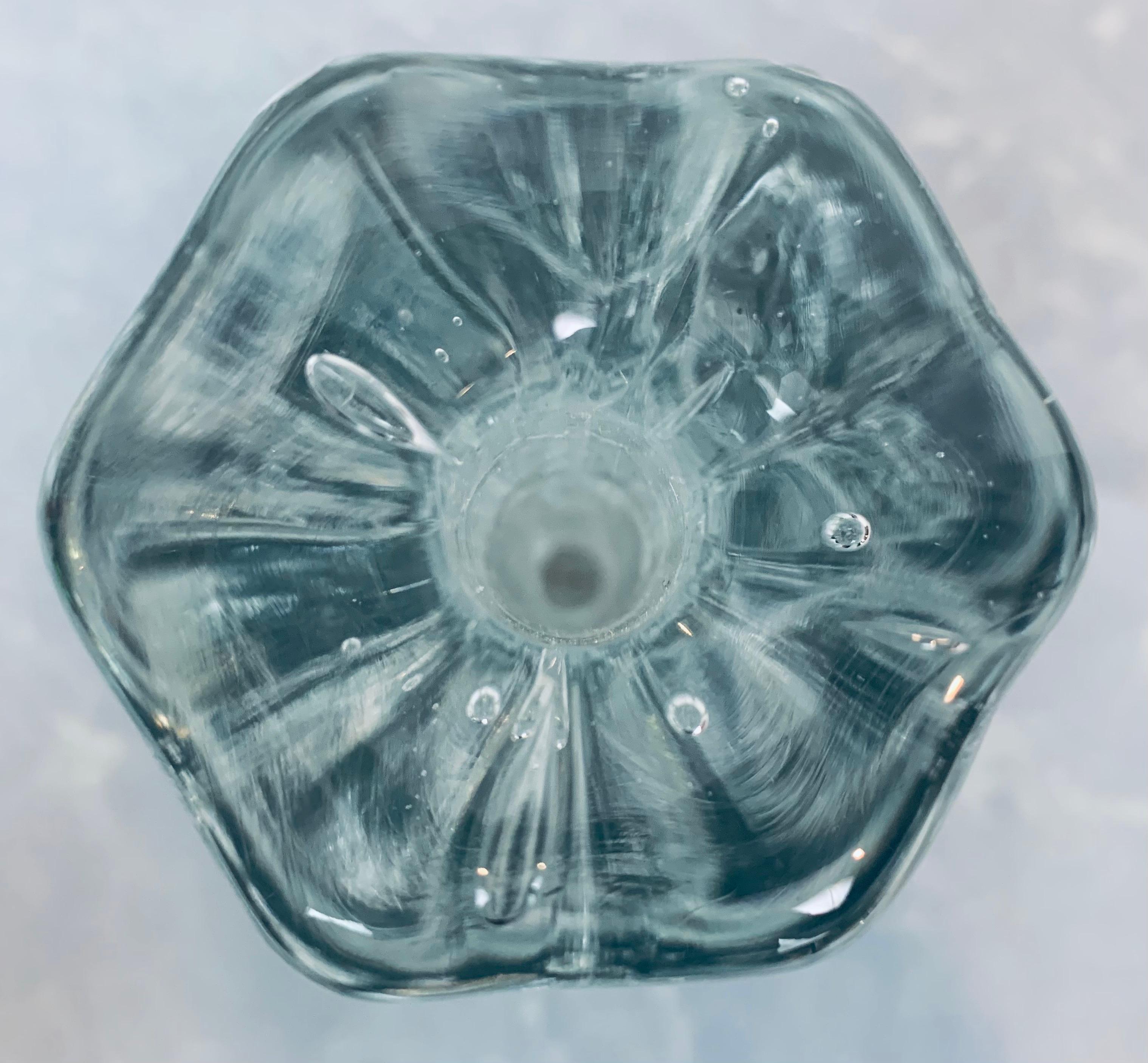 1970s Swedish Pukeborg Solifleur Bud Hexagonal Iced Glass Vase or Candleholder For Sale 6