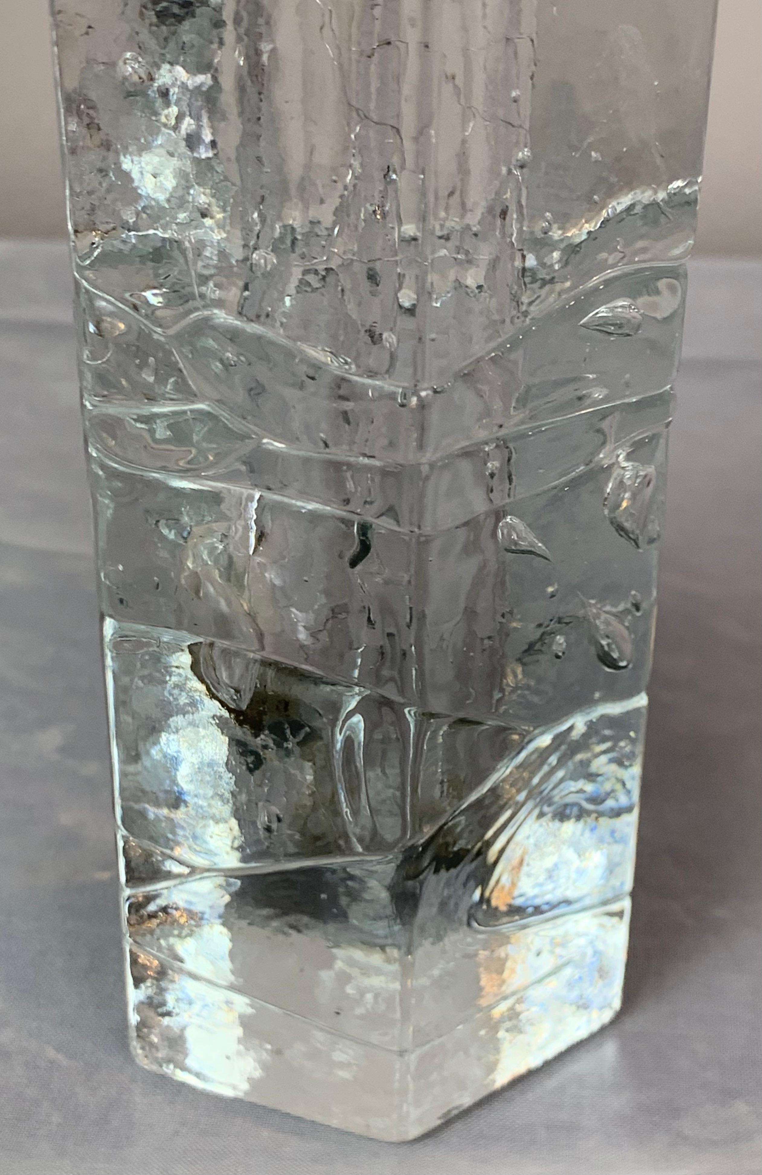 1970s Swedish Pukeborg Solifleur Bud Hexagonal Iced Glass Vase or Candleholder For Sale 3