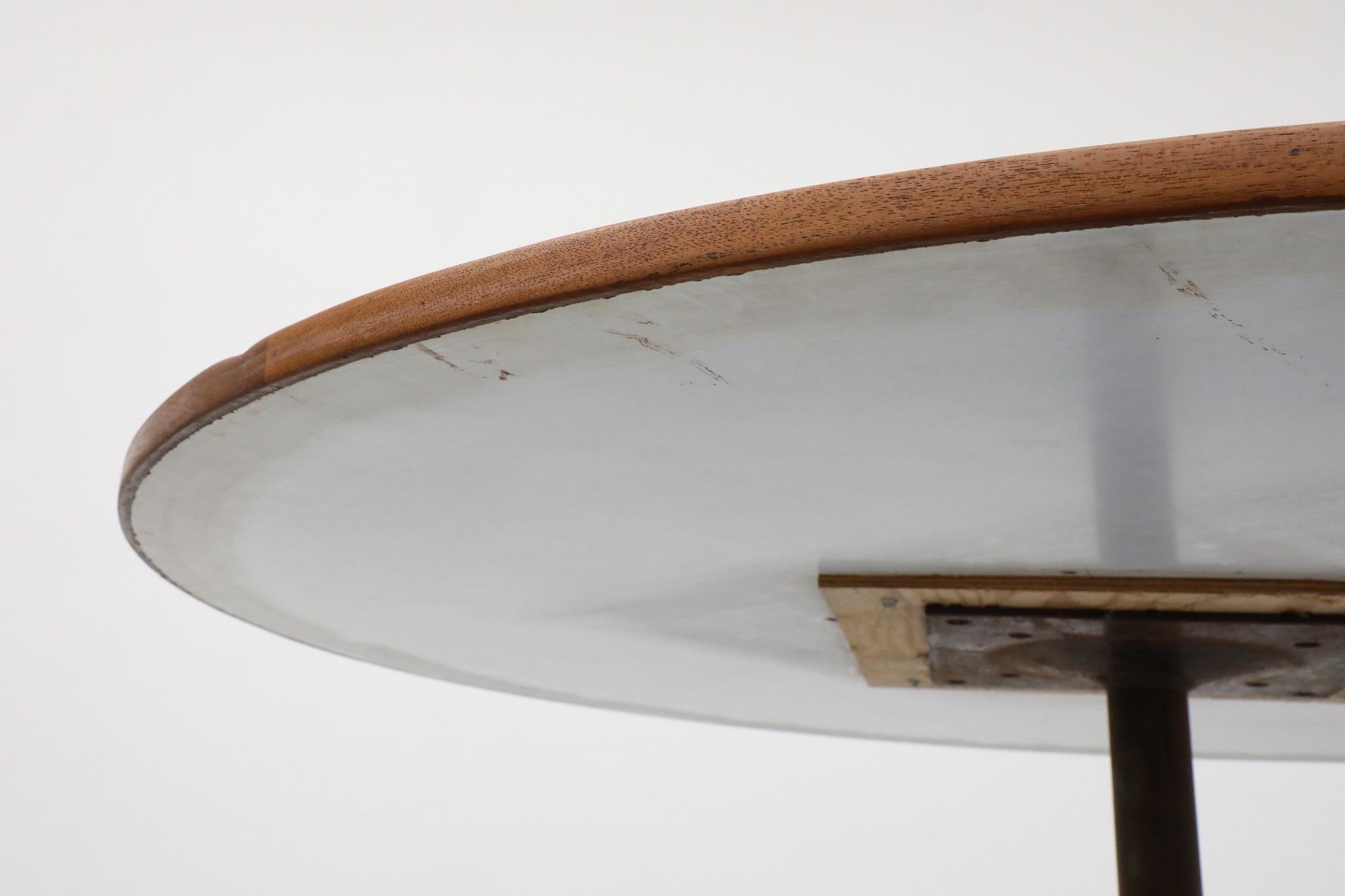 1970s Swedish Round Pedestal Dining Table with Embossed Copper Top & Iron Base For Sale 8