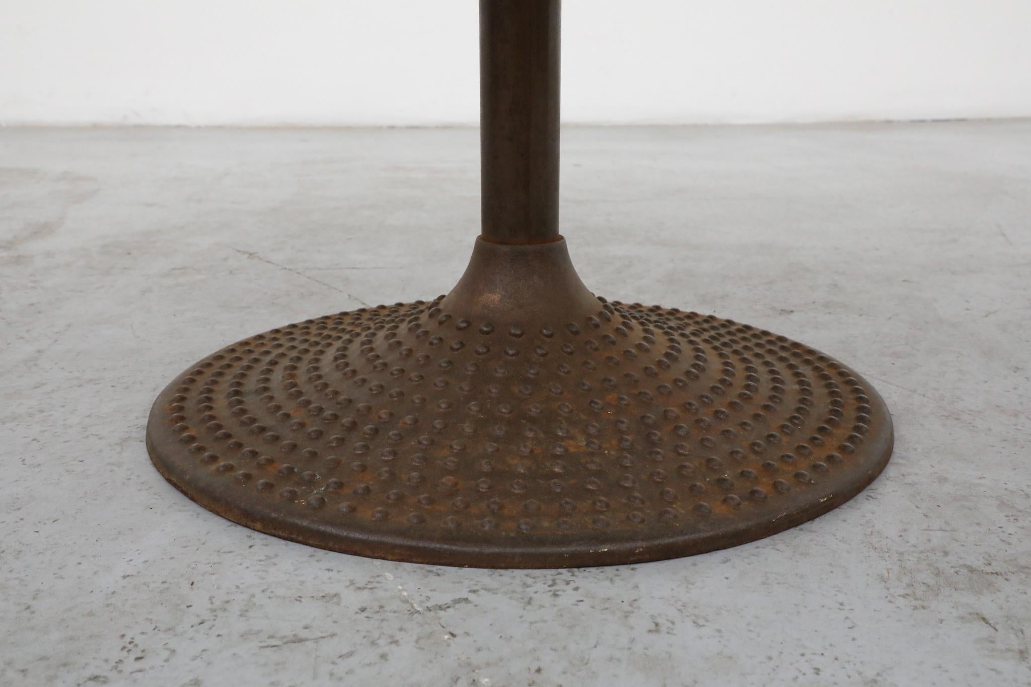1970s Swedish Round Pedestal Dining Table with Embossed Copper Top & Iron Base For Sale 10