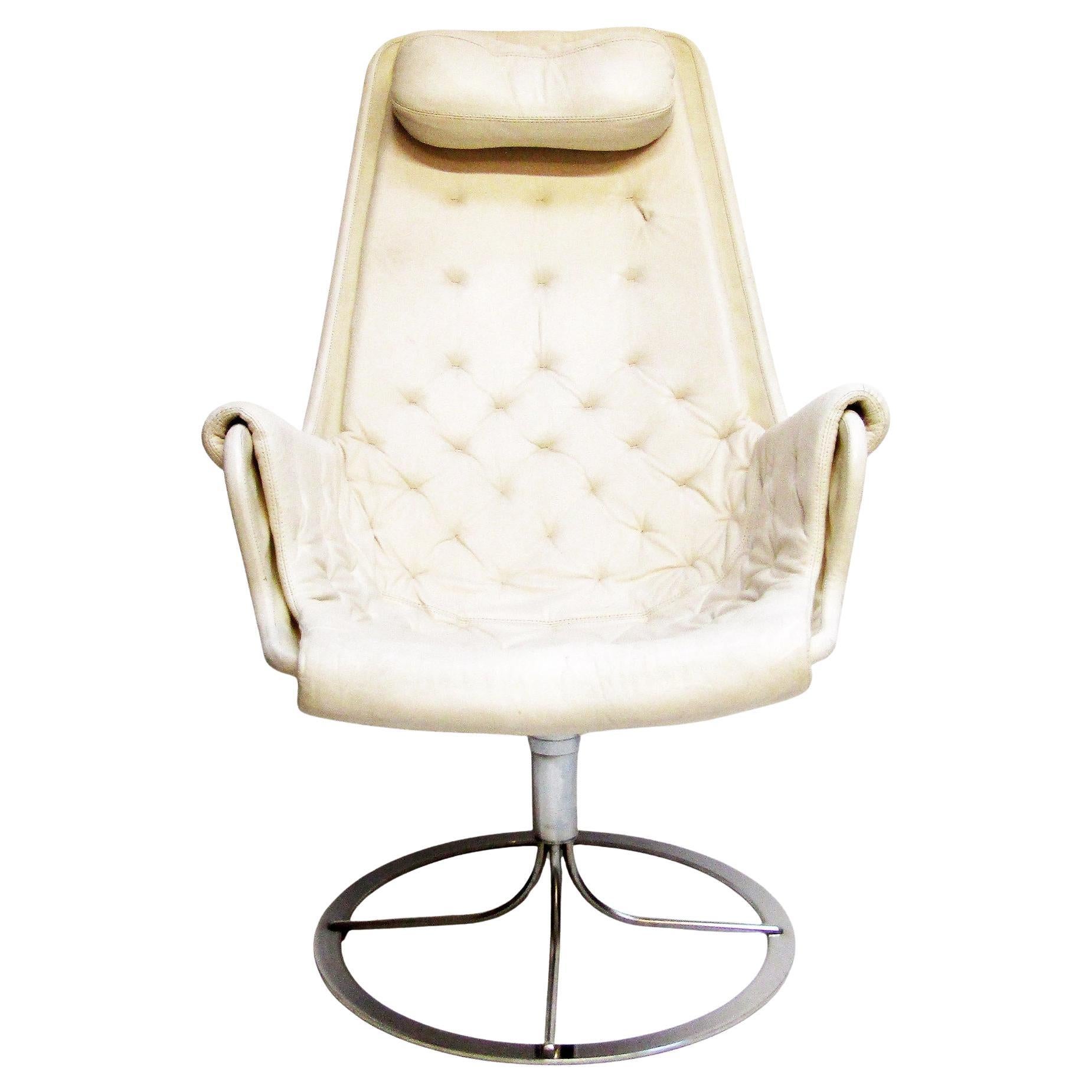 1970s Swedish Space Age Jetson Chair In White Leather By Bruno Mathsson For Dux